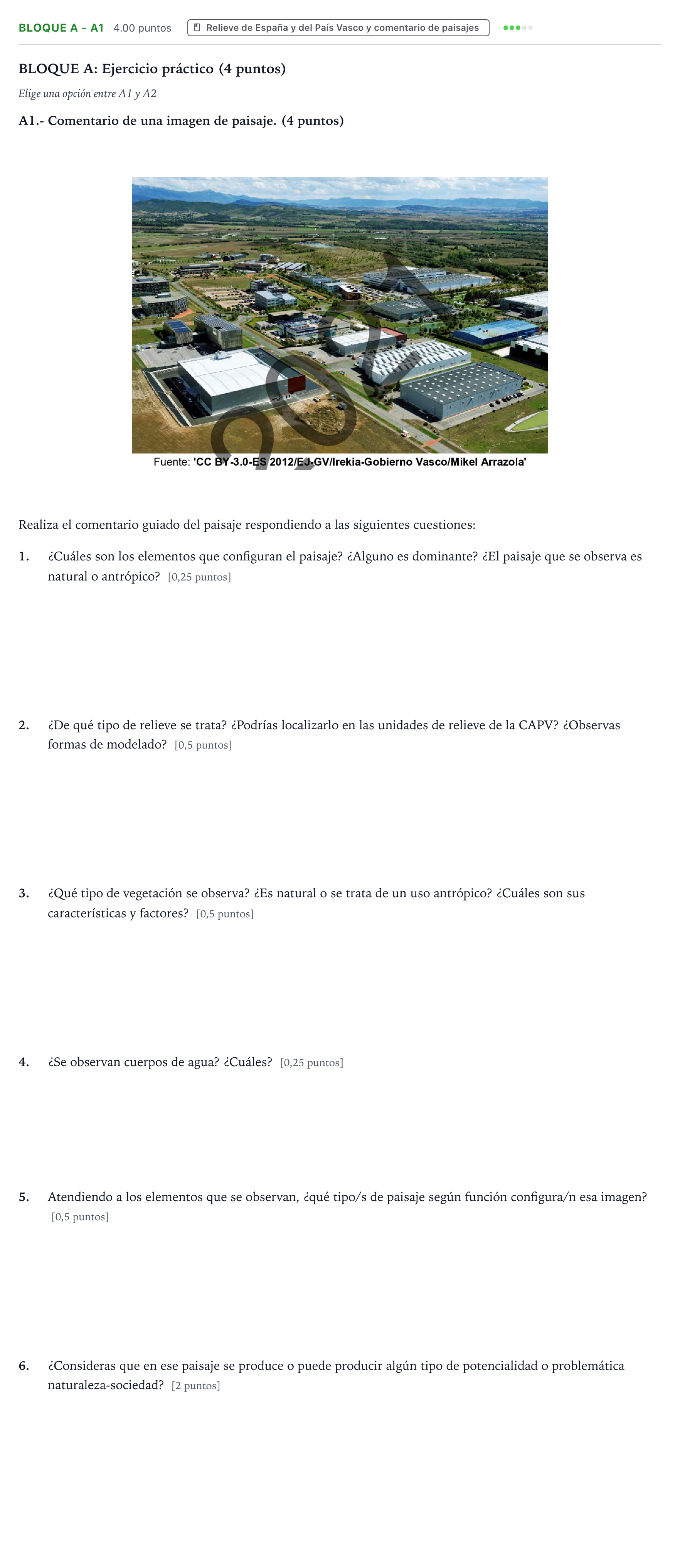 Enunciado: Bloque A - A1 · Geografía PAU País Vasco Ordinaria 2021