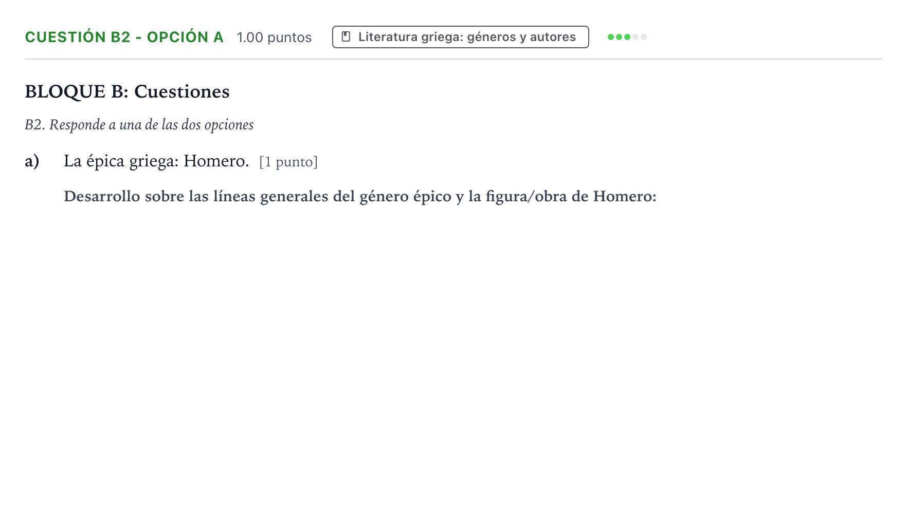 Enunciado: Cuestión B2 - Opción a · Griego II PAU País Vasco Ordinaria 2021