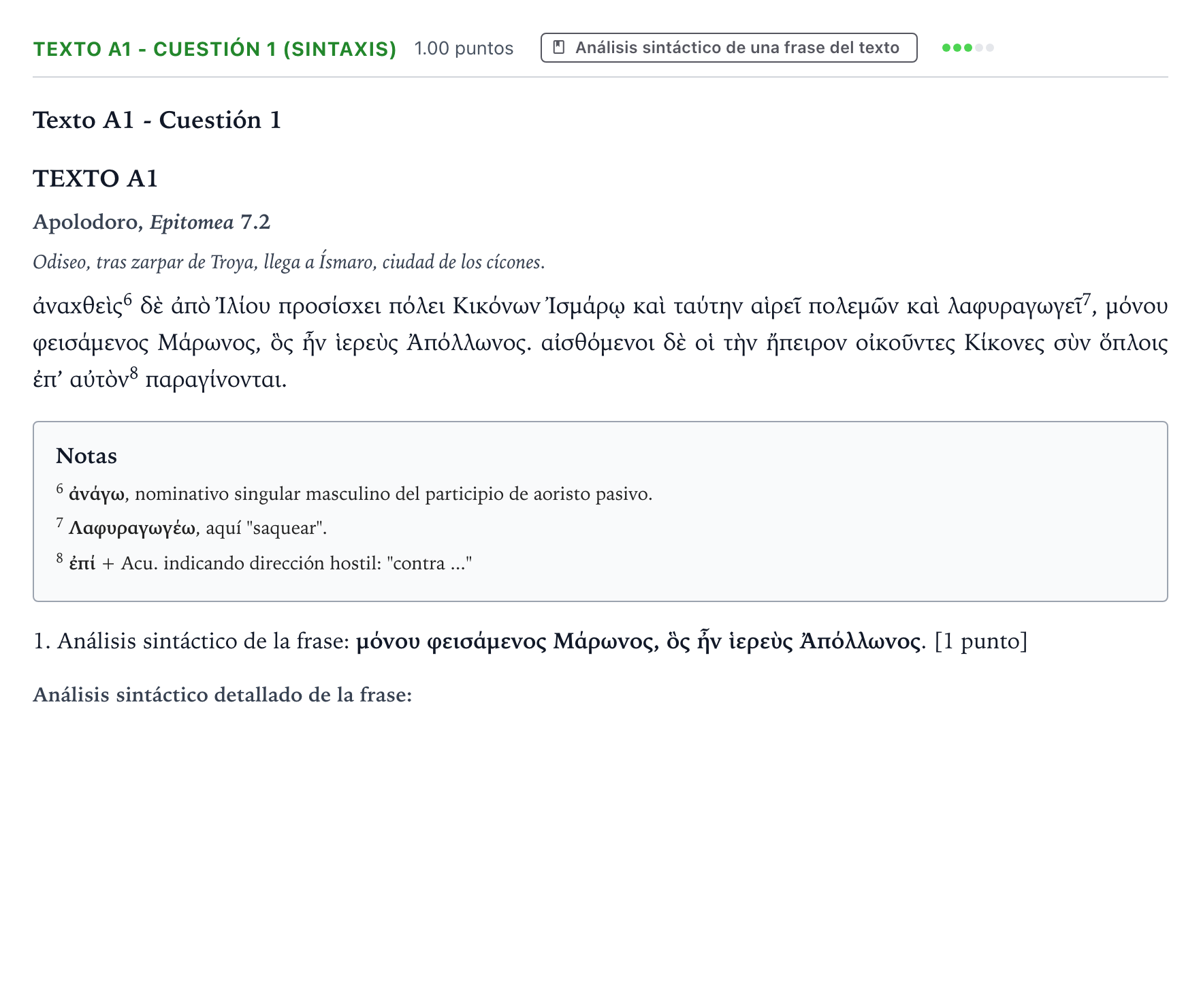Enunciado: Ejercicio Texto A1 - Cuestión 1 (Sintaxis) · Griego II PAU País Vasco Ordinaria 2021