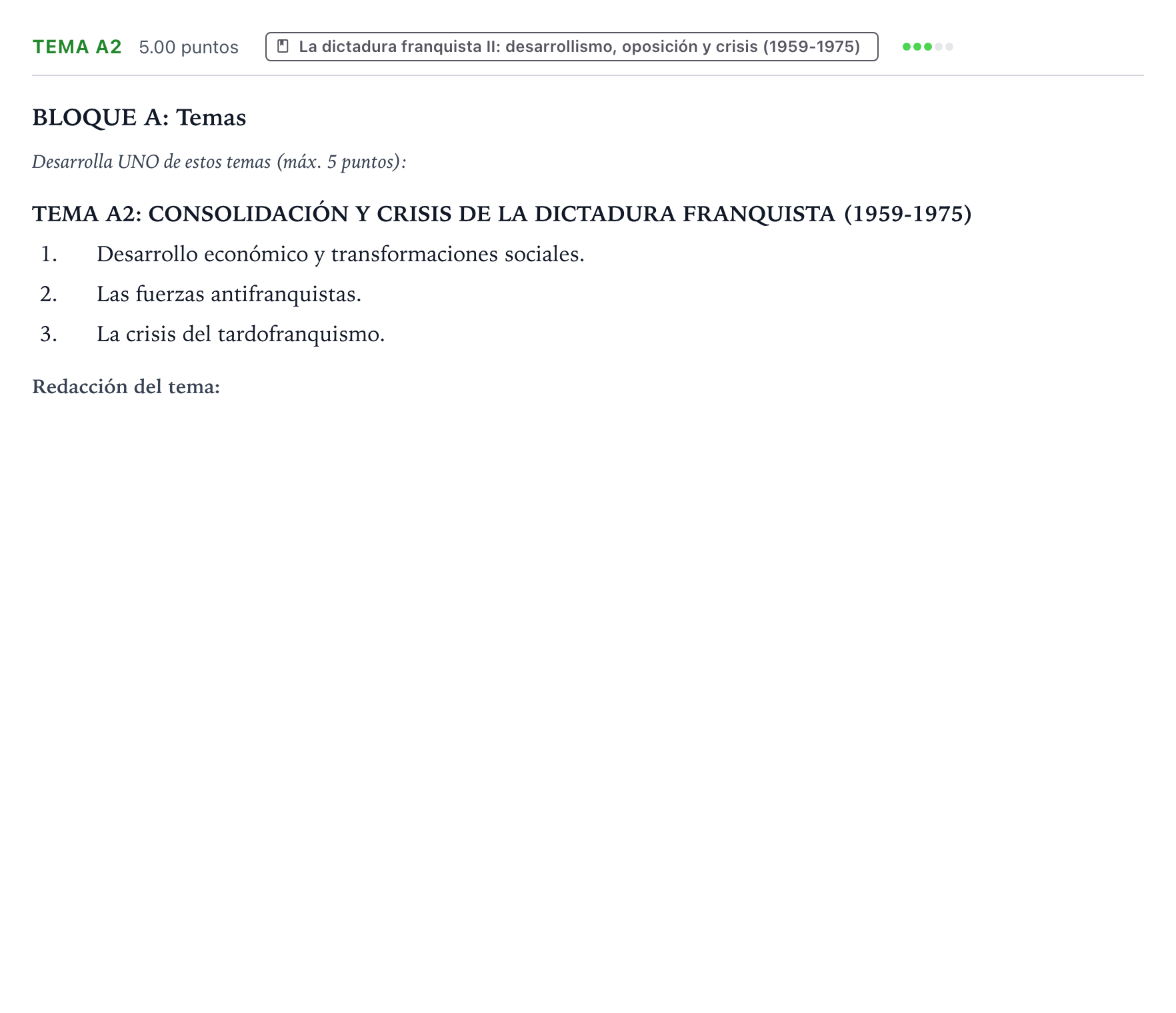 Enunciado: Ejercicio Tema A2 · Historia de España PAU País Vasco Extraordinaria 2021