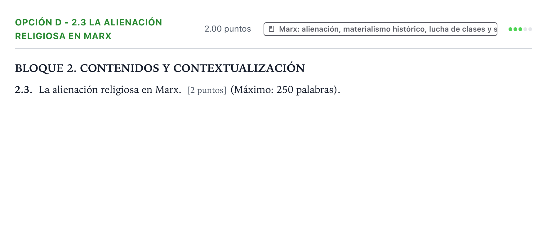 Enunciado: Opción D - 2.3 La alienación religiosa en Marx · Historia de la Filosofía PAU País Vasco Extraordinaria 2021