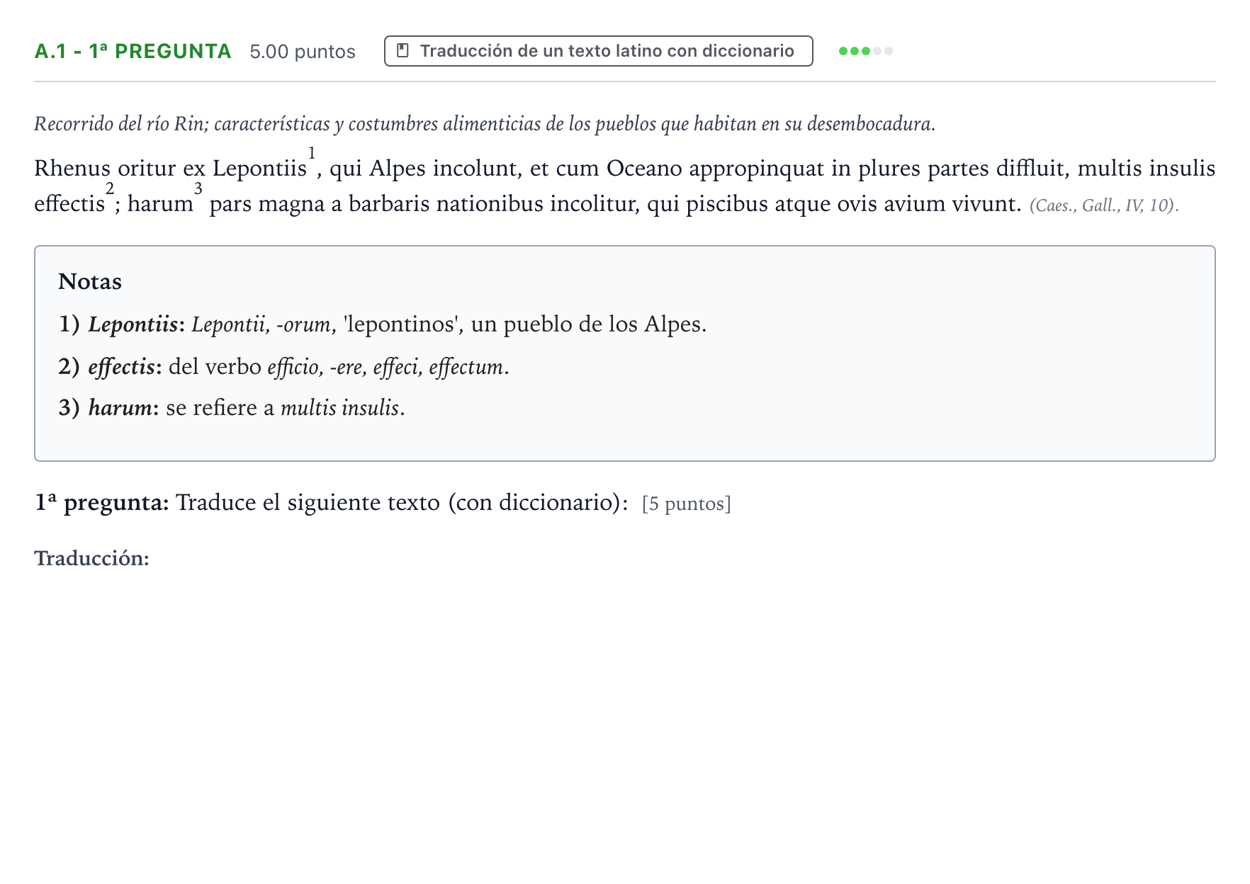 Enunciado: Ejercicio A.1 - 1ª pregunta · Latín II PAU País Vasco Extraordinaria 2021