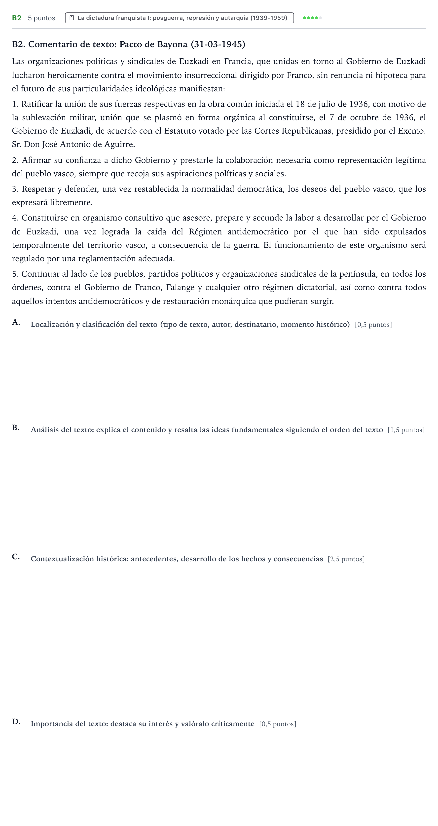 Enunciado: Ejercicio B2 · Historia de España PAU País Vasco Ordinaria 2021