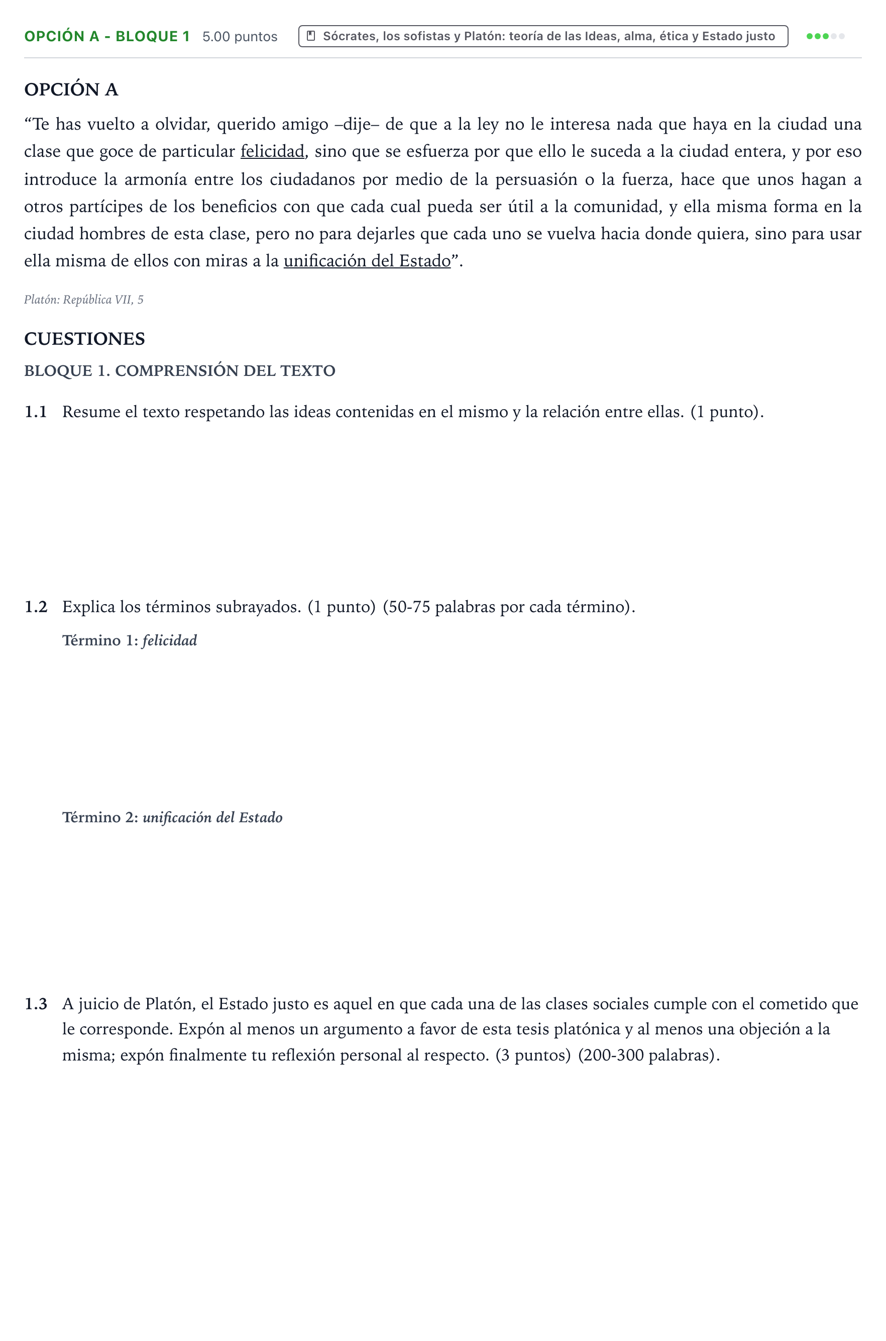 Enunciado: Opción A - Bloque 1 · Historia de la Filosofía PAU País Vasco Ordinaria 2021