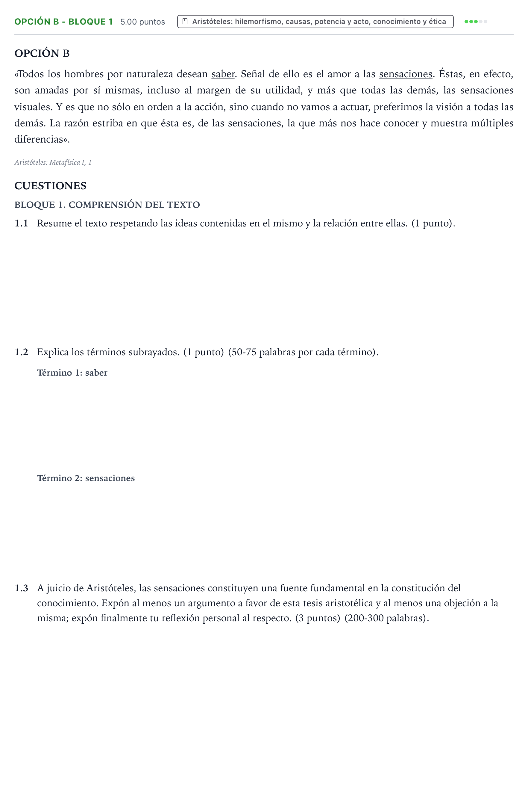 Enunciado: Opción B - Bloque 1 · Historia de la Filosofía PAU País Vasco Ordinaria 2021