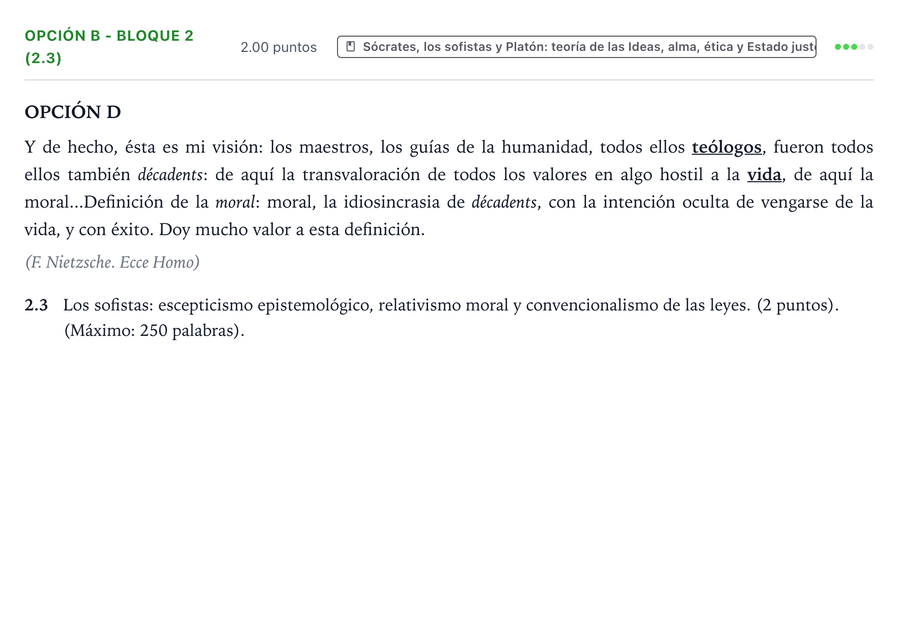 Enunciado: Opción B - Bloque 2 (2.3) · Historia de la Filosofía PAU País Vasco Ordinaria 2021