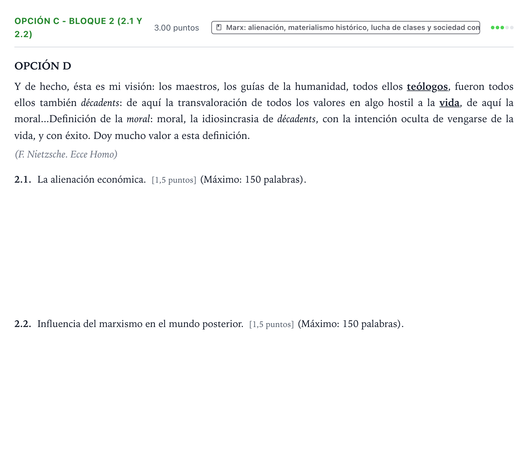Enunciado: Opción C - Bloque 2 (2.1 y 2.2) · Historia de la Filosofía PAU País Vasco Ordinaria 2021