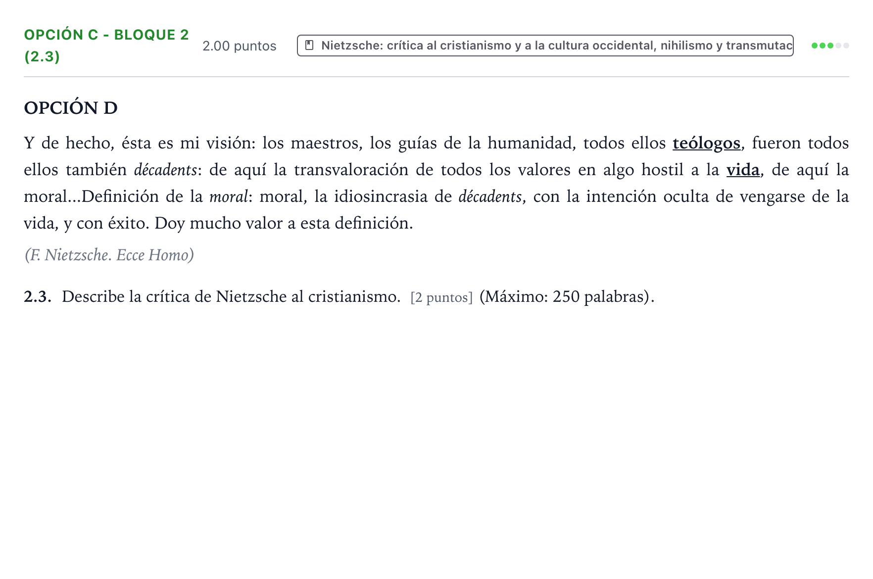 Enunciado: Opción C - Bloque 2 (2.3) · Historia de la Filosofía PAU País Vasco Ordinaria 2021