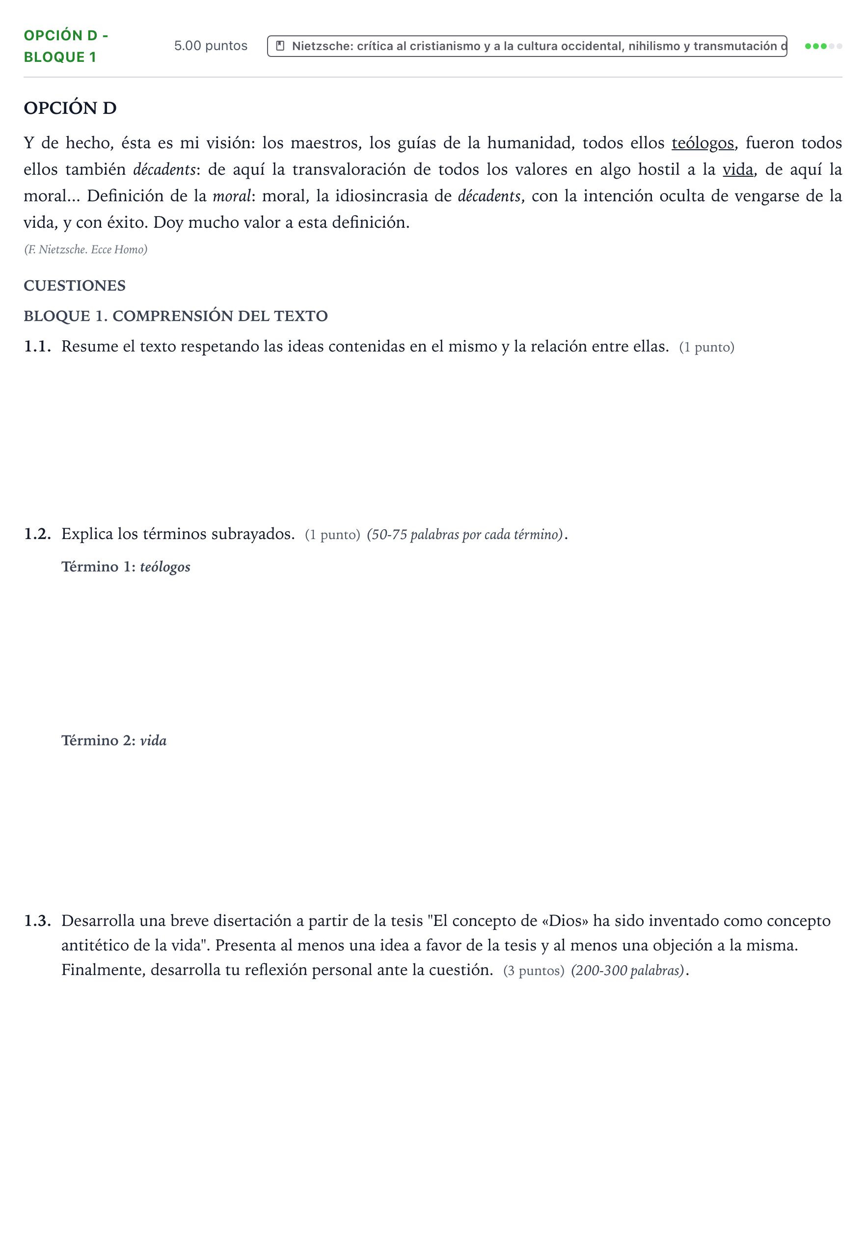 Enunciado: Opción D - Bloque 1 · Historia de la Filosofía PAU País Vasco Ordinaria 2021