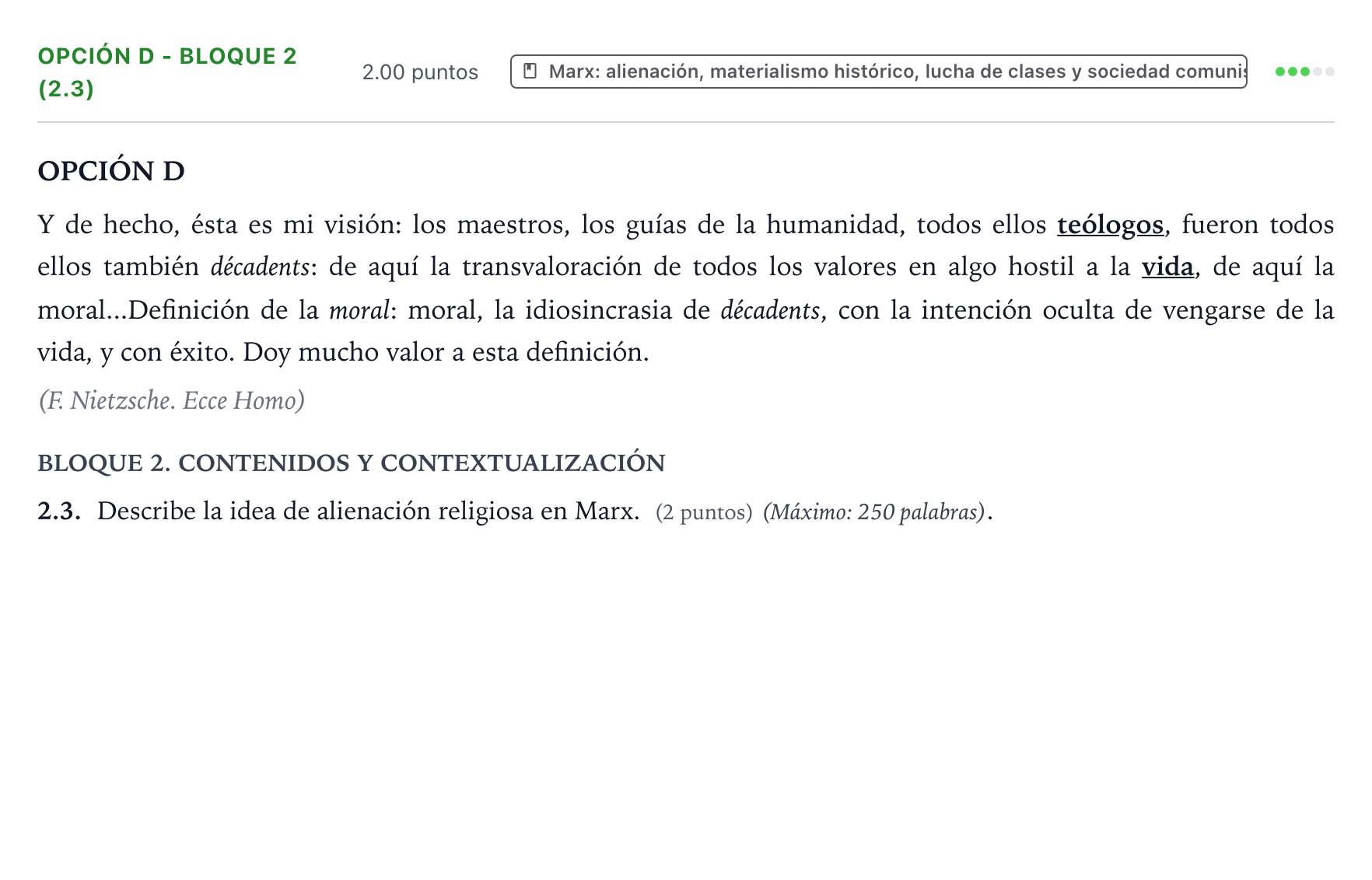 Enunciado: Opción D - Bloque 2 (2.3) · Historia de la Filosofía PAU País Vasco Ordinaria 2021