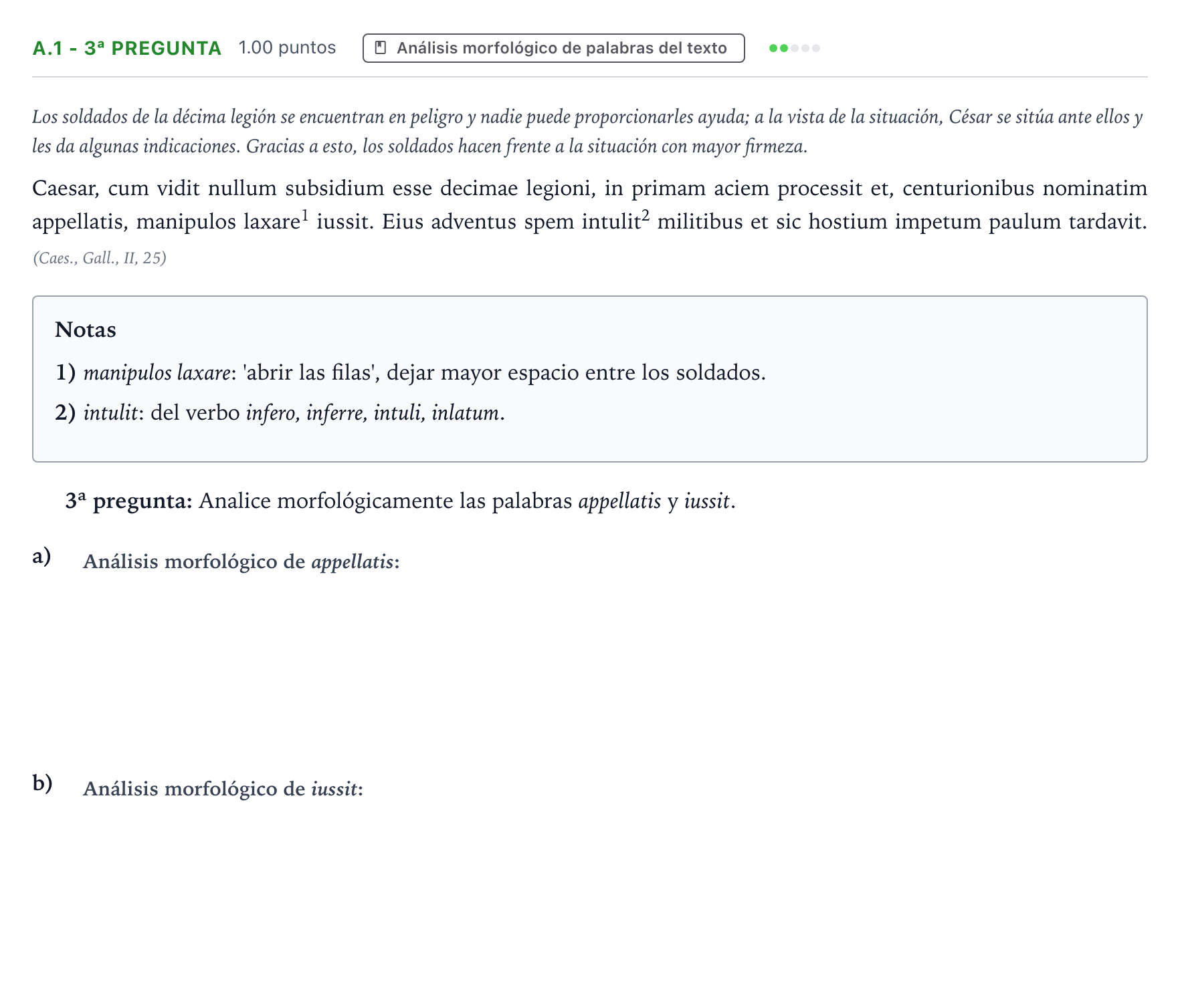 Enunciado: Ejercicio A.1 - 3ª pregunta · Latín II PAU País Vasco Ordinaria 2021