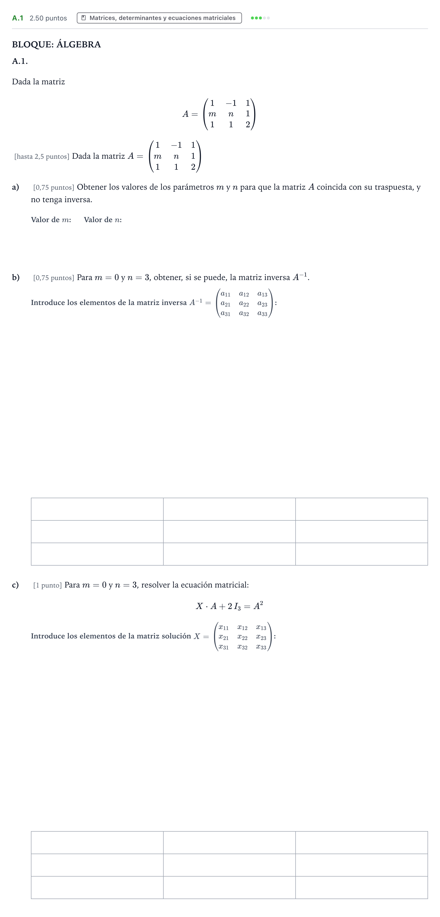 Enunciado: Ejercicio A.1 · Matemáticas aplicadas a las Ciencias Sociales II PAU País Vasco Ordinaria 2021