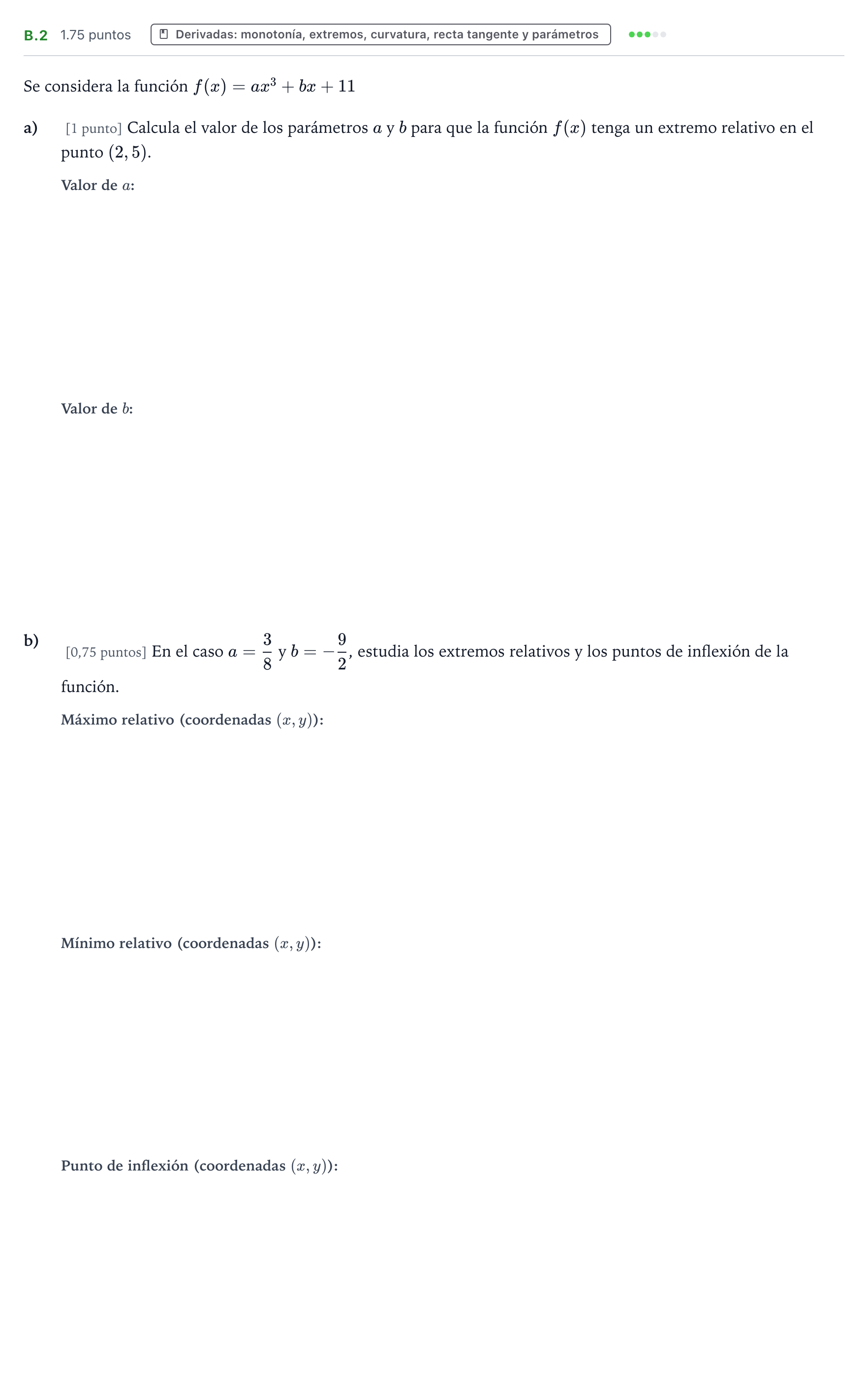 Enunciado: Ejercicio B.2 - Derivadas · Matemáticas aplicadas a las Ciencias Sociales II PAU País Vasco Ordinaria 2021