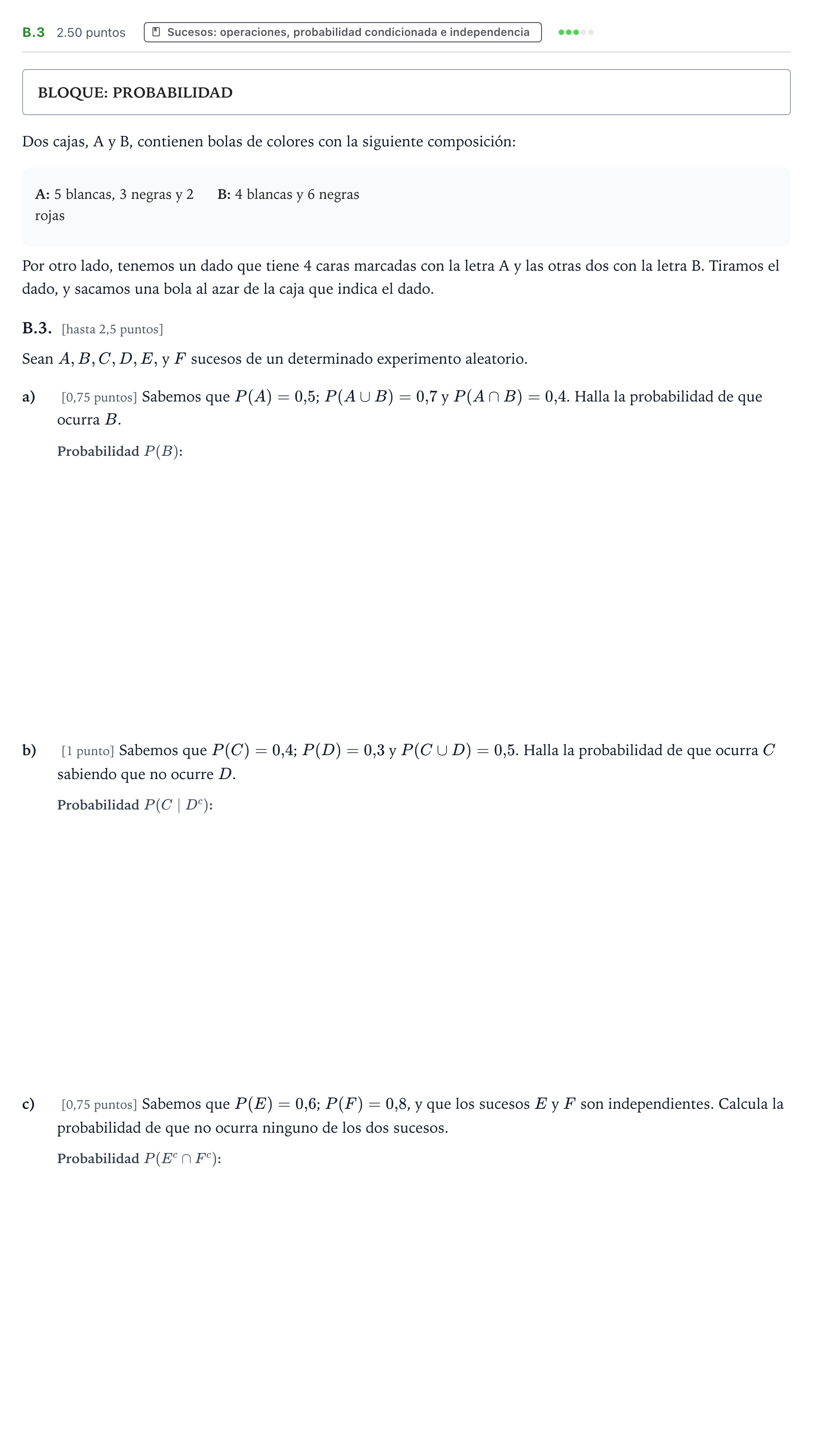 Enunciado: Ejercicio B.3 · Matemáticas aplicadas a las Ciencias Sociales II PAU País Vasco Ordinaria 2021