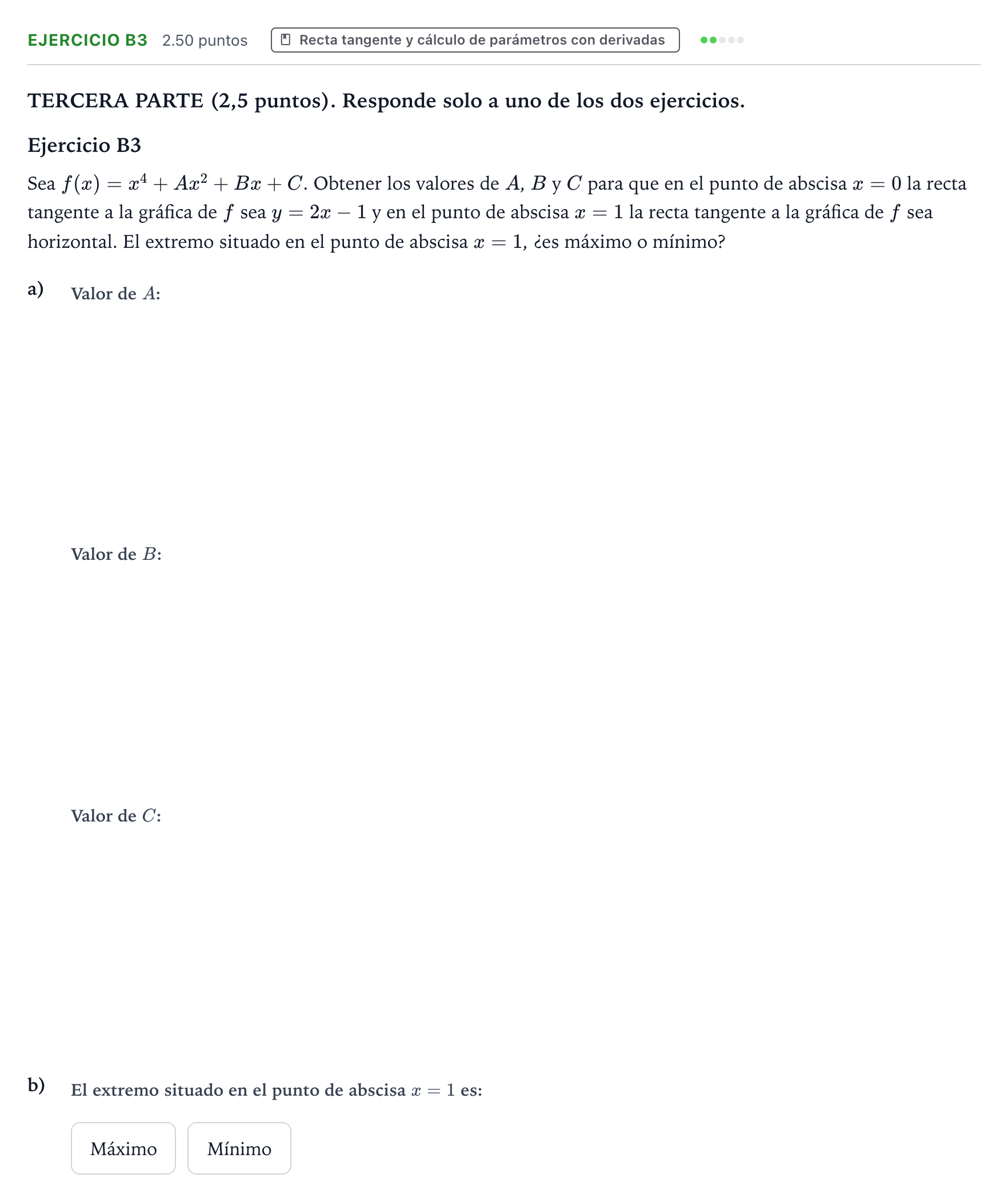 Enunciado: Ejercicio B3 · Matemáticas II PAU País Vasco Extraordinaria 2021