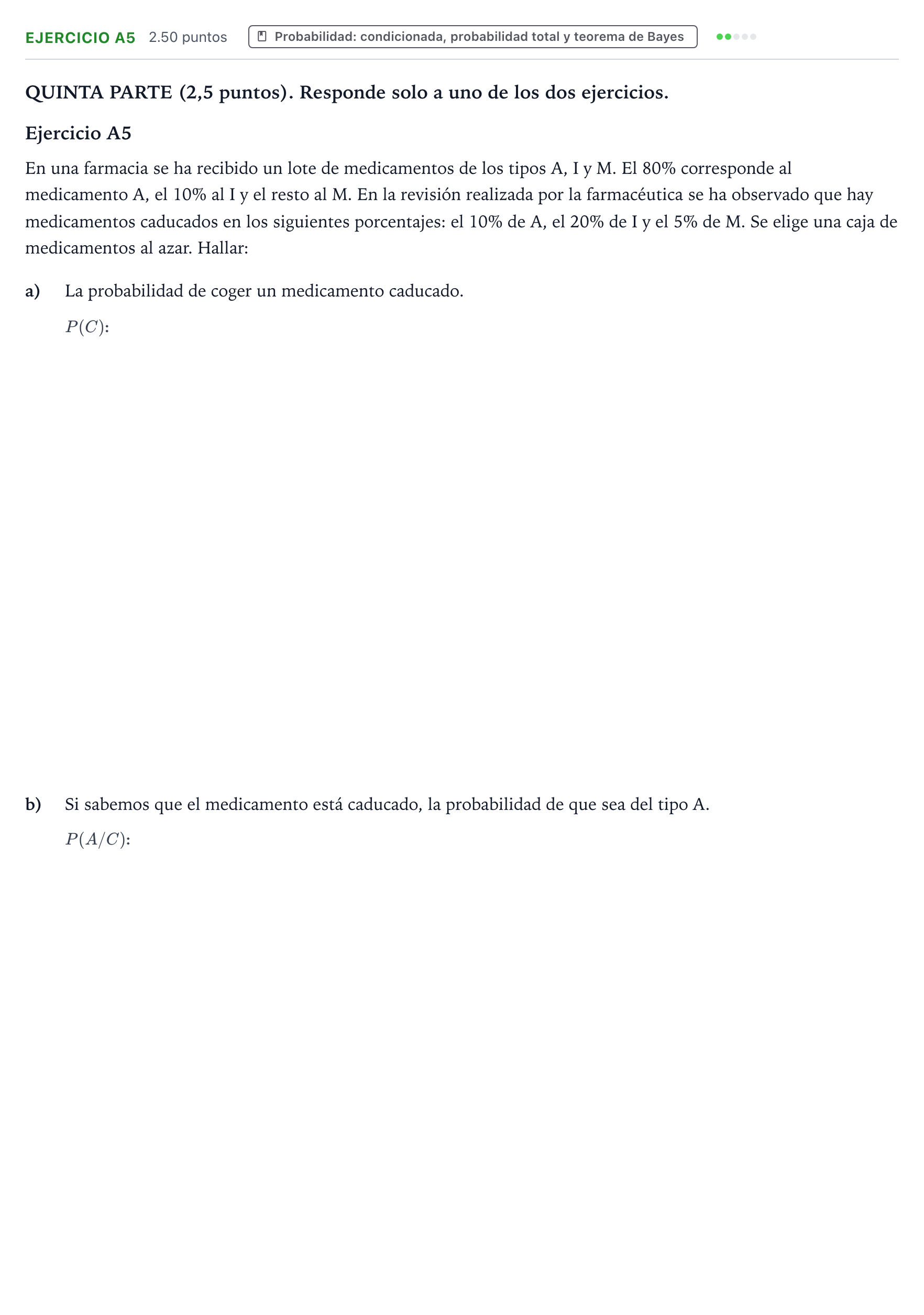 Enunciado: Ejercicio A5 · Matemáticas II PAU País Vasco Ordinaria 2021