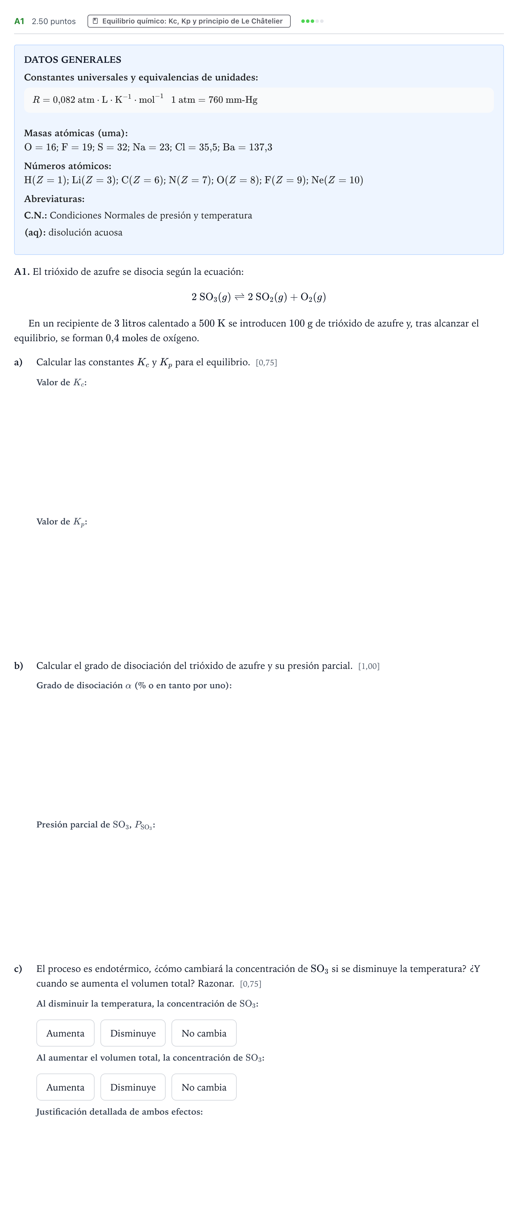 Enunciado: Ejercicio A1 · Química PAU País Vasco Extraordinaria 2021