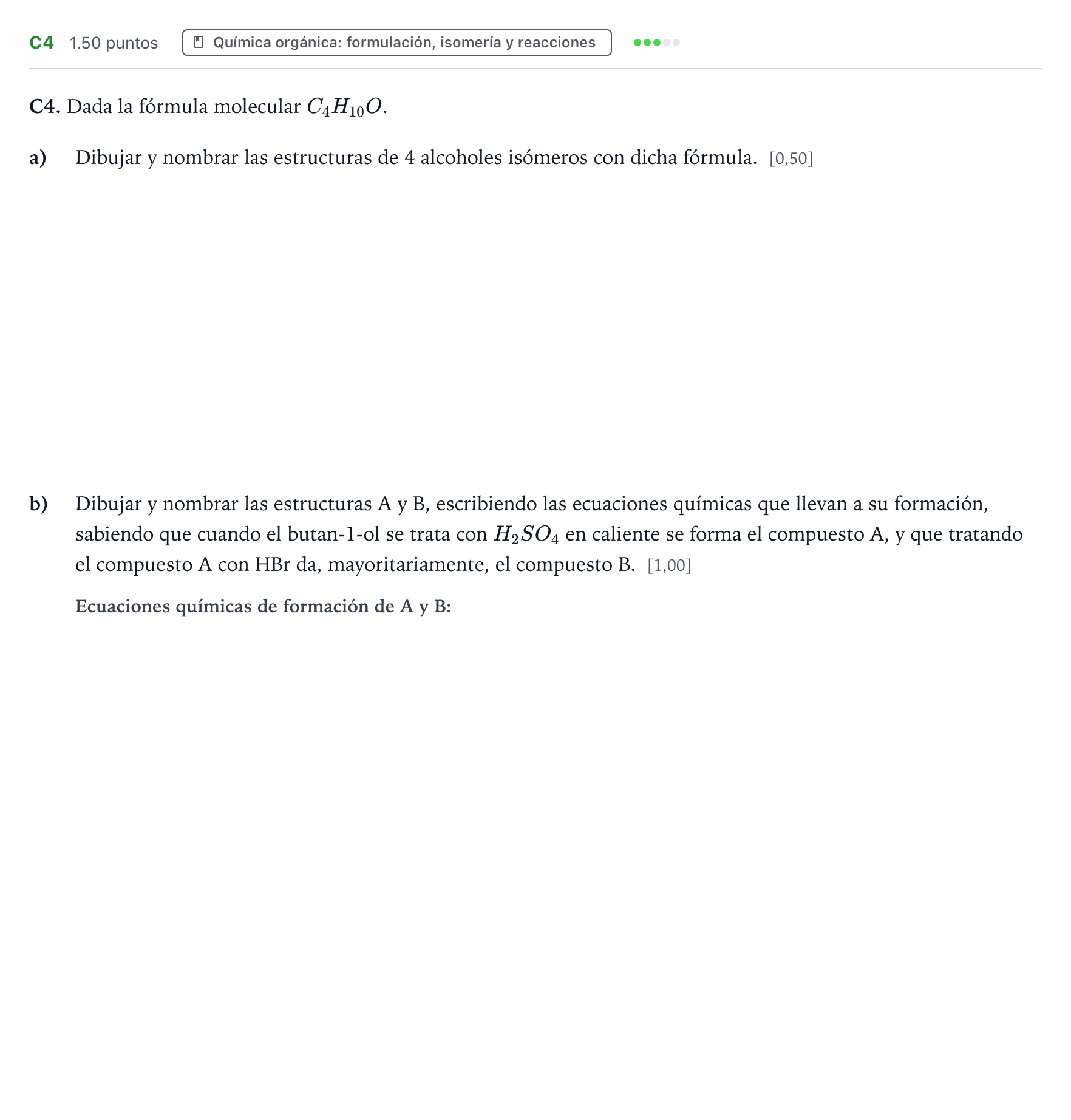 Enunciado: Ejercicio C4 · Química PAU País Vasco Extraordinaria 2021