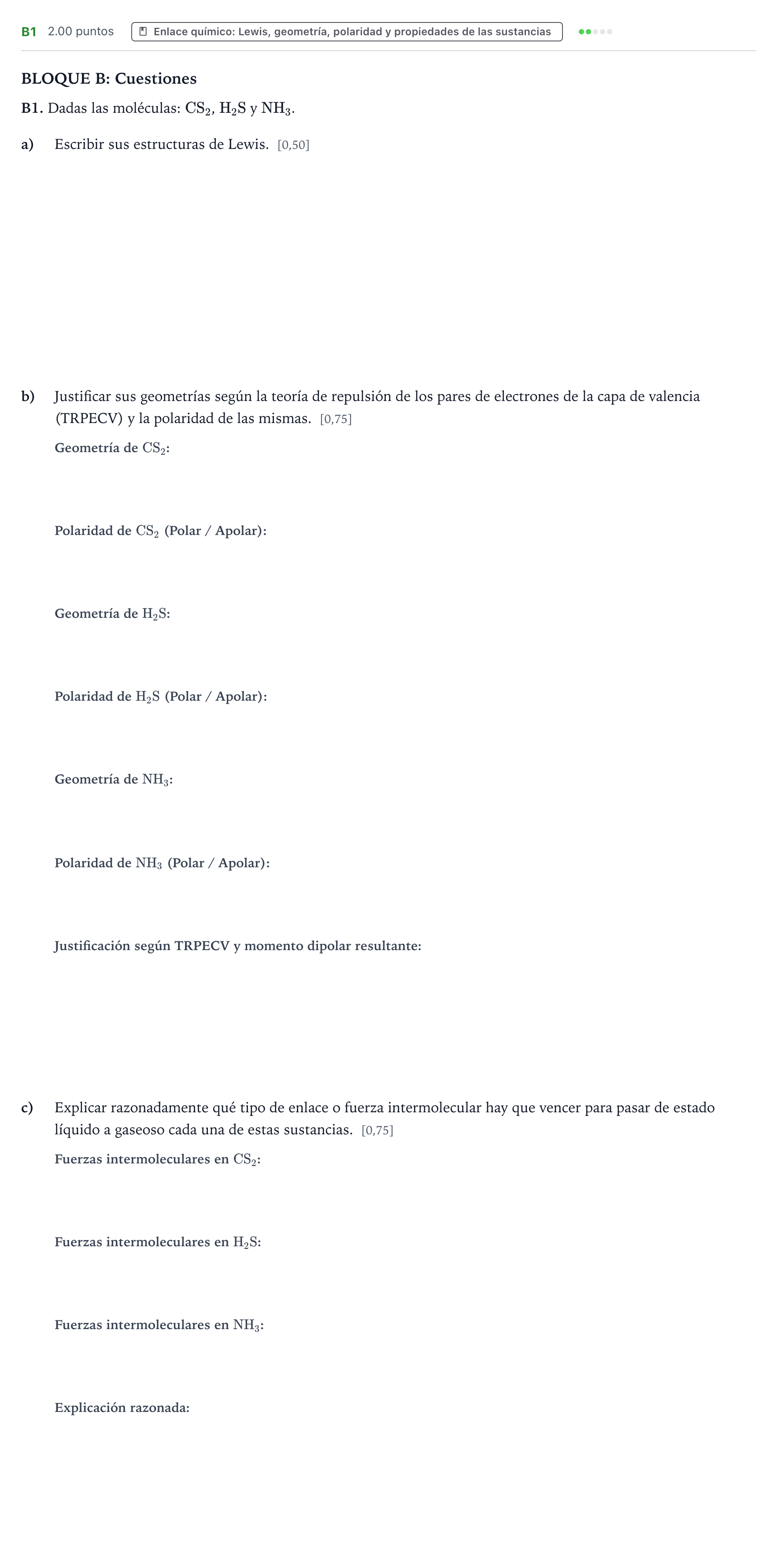 Enunciado: Ejercicio B1 · Química PAU País Vasco Ordinaria 2021