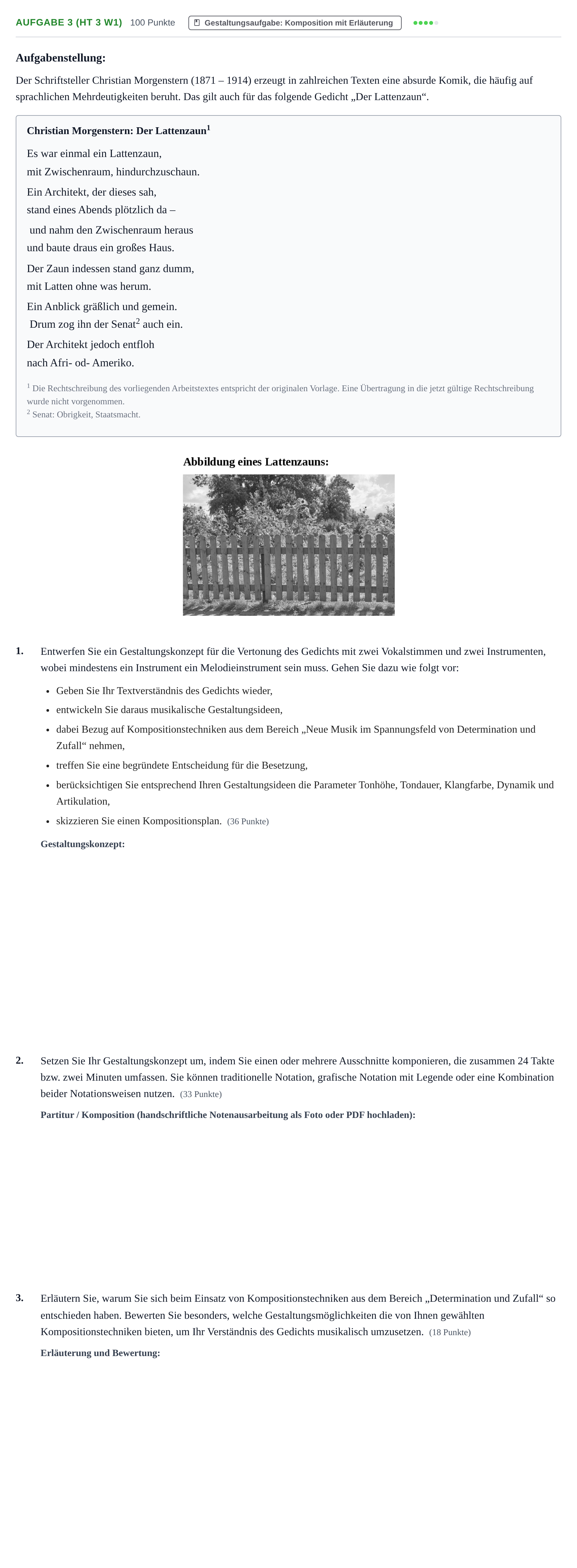 Aufgabenstellung: Aufgabe 3 (HT 3 W1) · Abitur NRW Musik LK · Haupttermin · Weiterbildungskolleg 2022