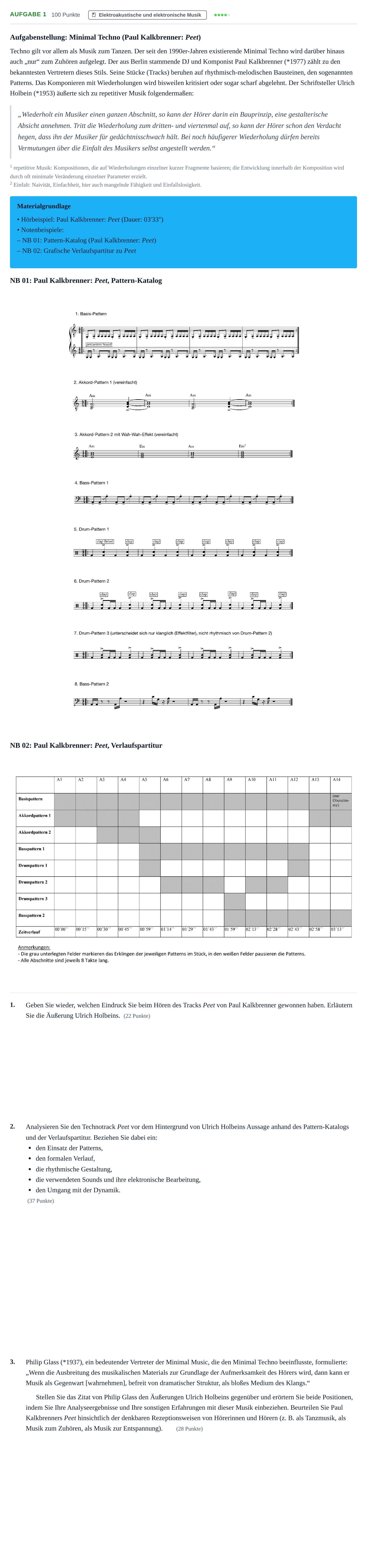 Aufgabenstellung: Aufgabe 1 · Abitur NRW Musik GK · Haupttermin 2023