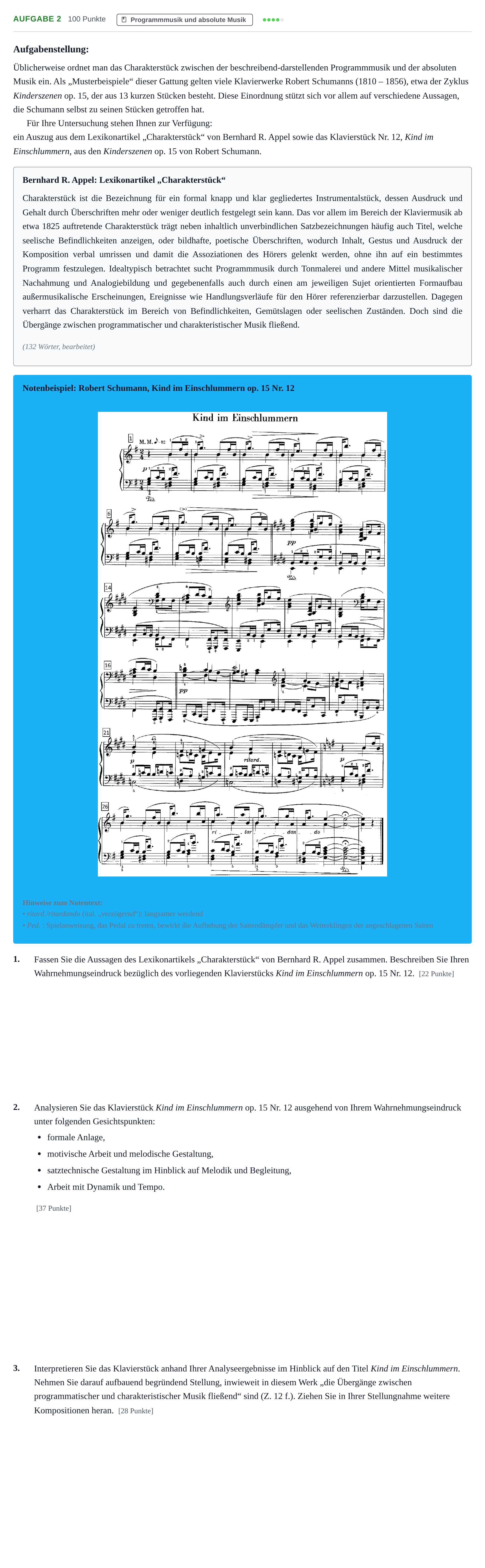 Aufgabenstellung: Aufgabe 2 · Abitur NRW Musik GK · Haupttermin 2022