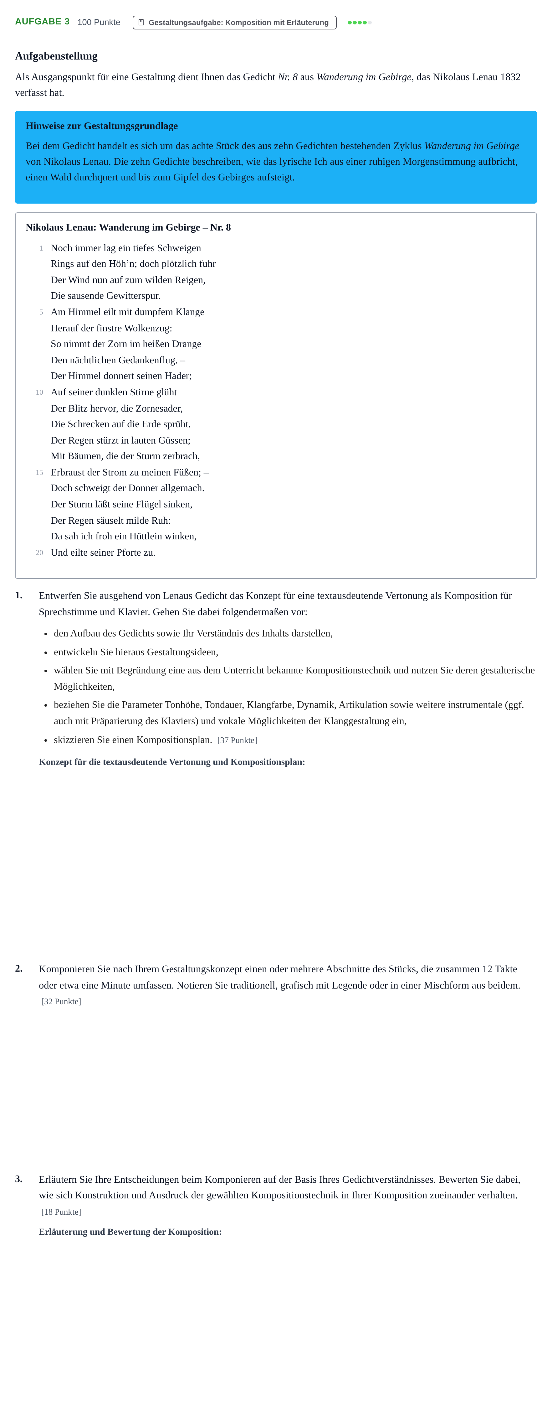 Aufgabenstellung: Aufgabe 3 · Abitur NRW Musik GK · Haupttermin 2022