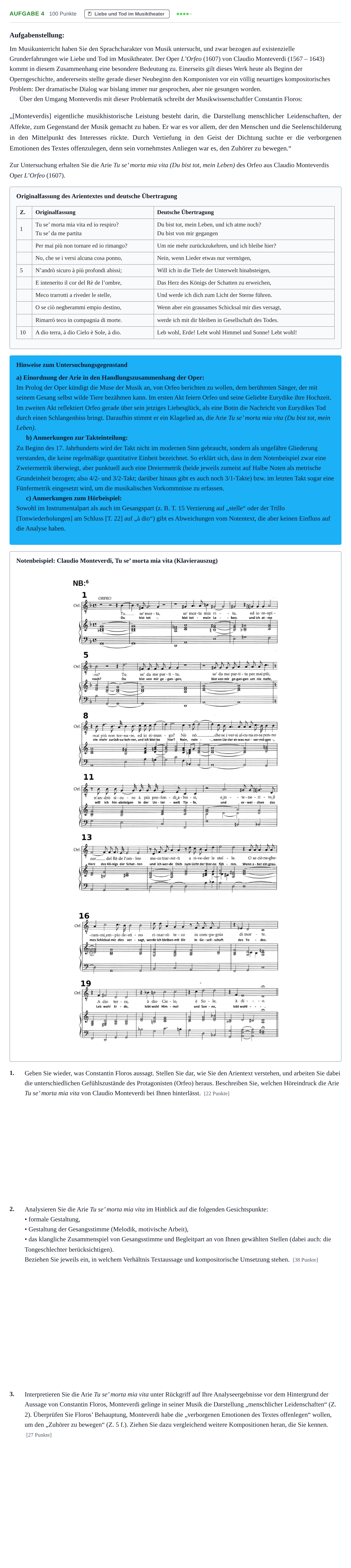 Aufgabenstellung: Aufgabe 4 · Abitur NRW Musik LK · Haupttermin 2022