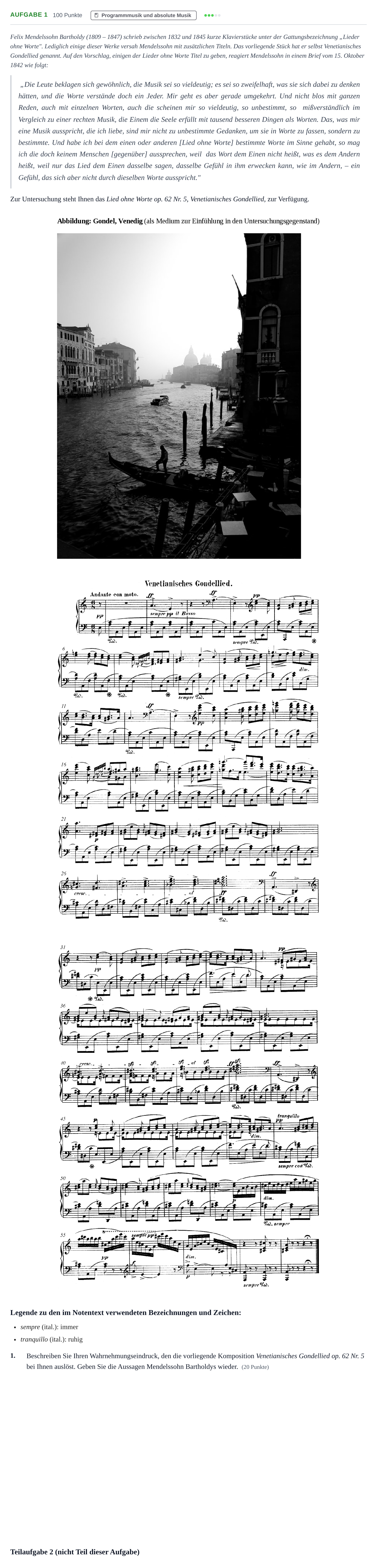 Aufgabenstellung: Aufgabe 1 · Abitur NRW Musik LK · Haupttermin · Weiterbildungskolleg 2021