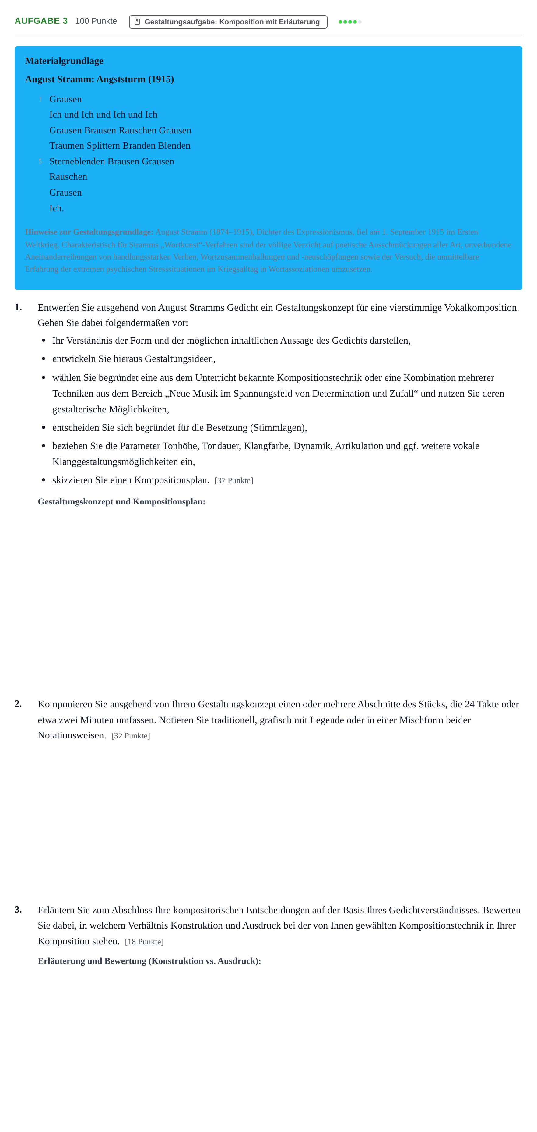 Aufgabenstellung: Aufgabe 3 · Abitur NRW Musik LK · Haupttermin · Weiterbildungskolleg 2021