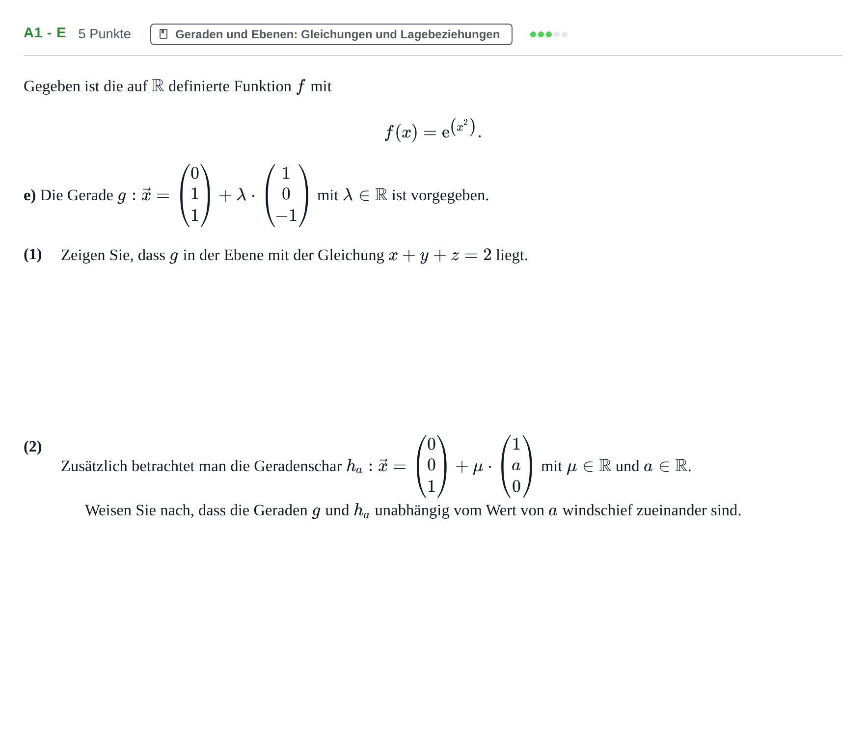 Aufgabenstellung: Aufgabe A1 - e · Abitur NRW Mathematik LK · Haupttermin · CAS 2023