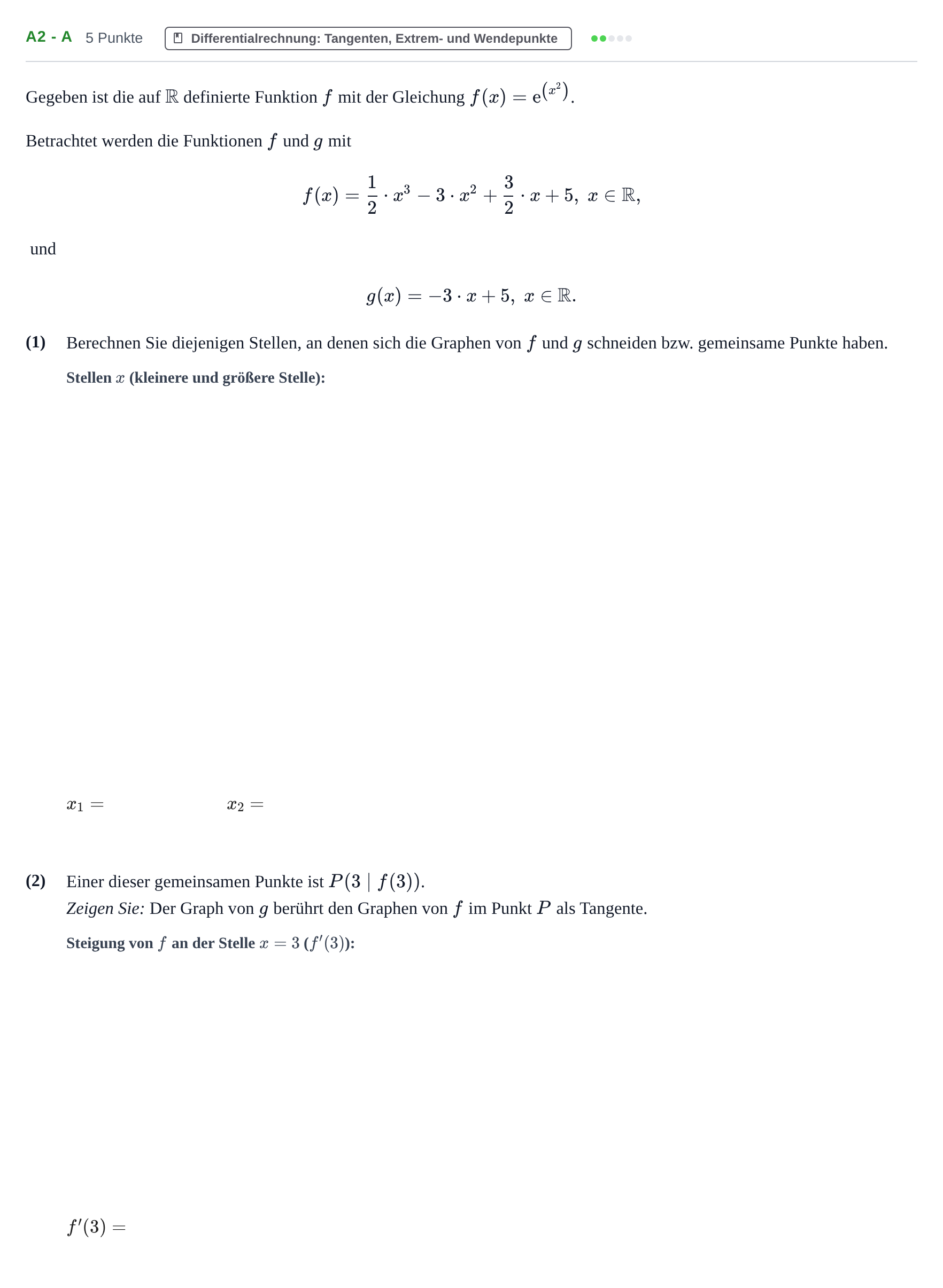 Aufgabenstellung: Aufgabe A2 - a · Abitur NRW Mathematik LK · Haupttermin · CAS 2023