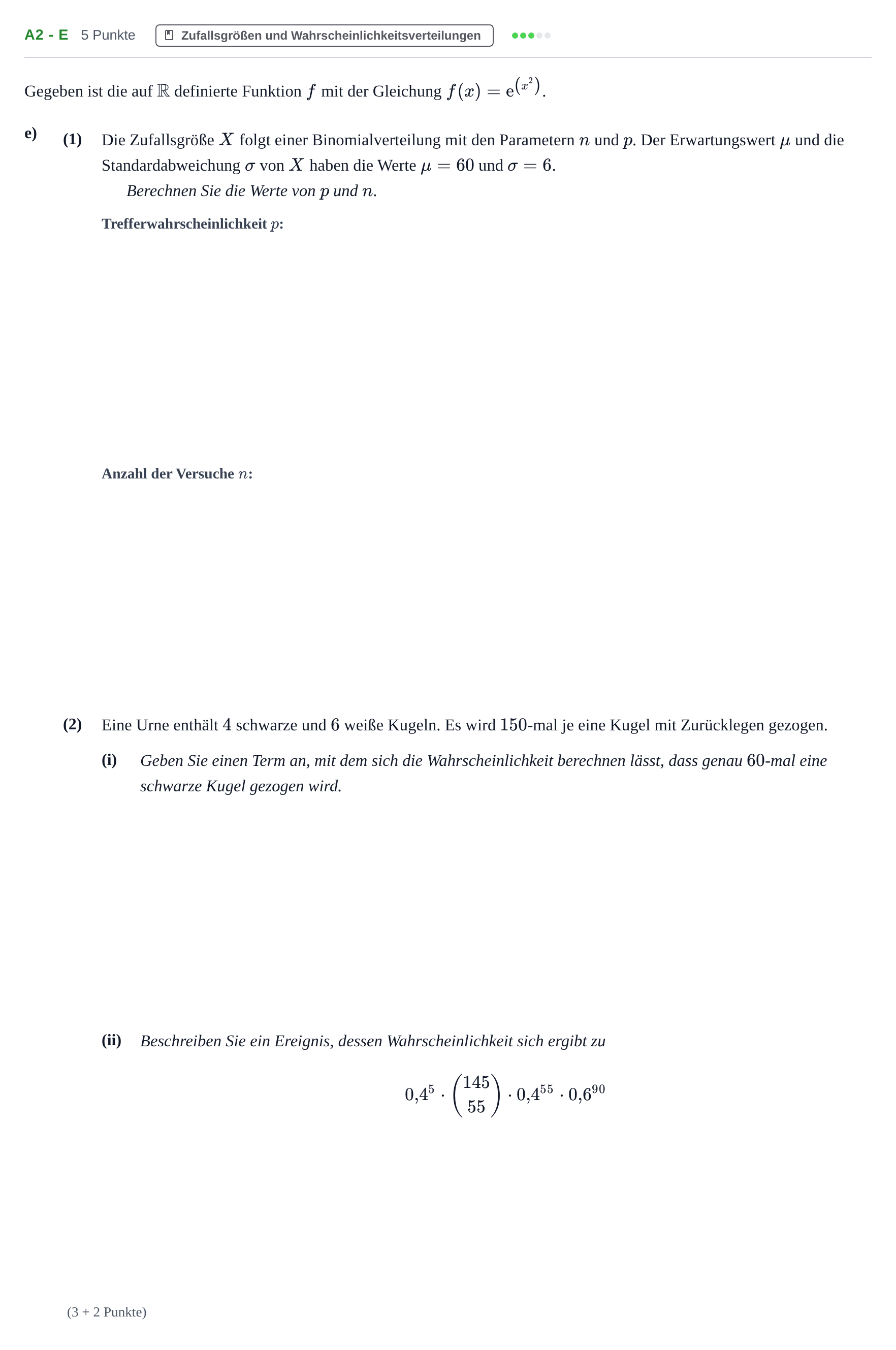 Aufgabenstellung: Aufgabe A2 - e · Abitur NRW Mathematik LK · Haupttermin · CAS 2023