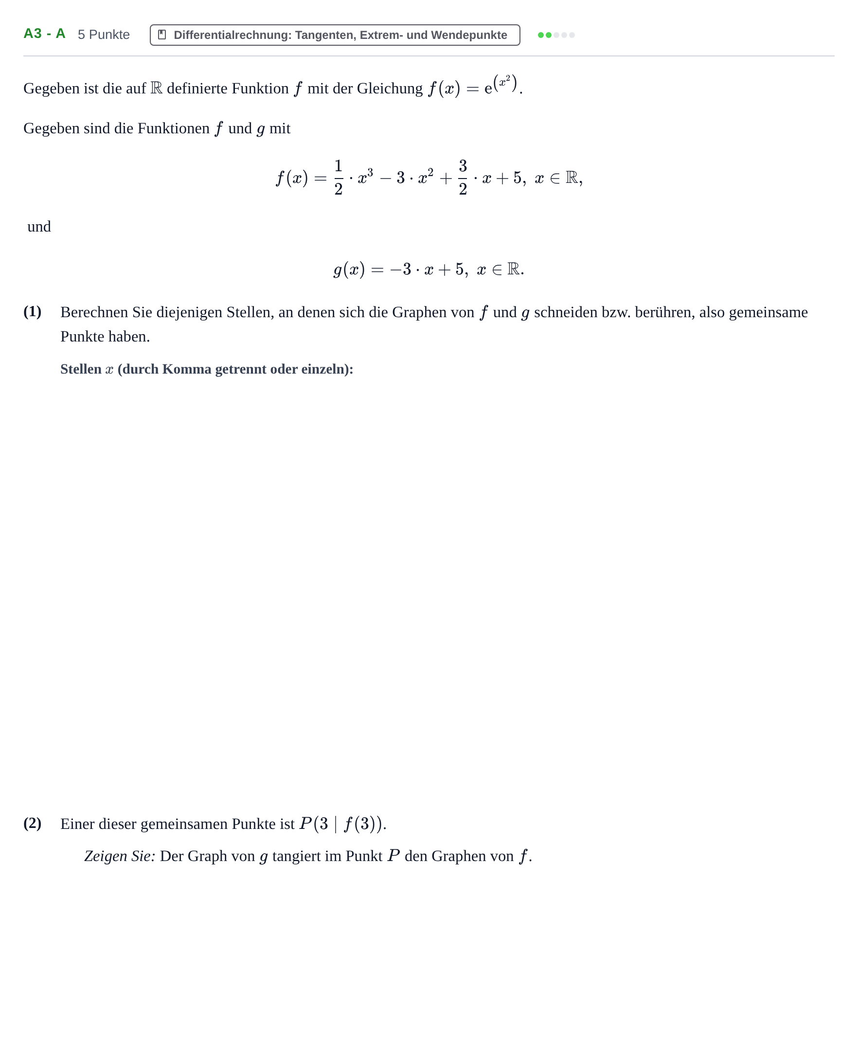 Aufgabenstellung: Aufgabe A3 - a · Abitur NRW Mathematik LK · Haupttermin · CAS 2023