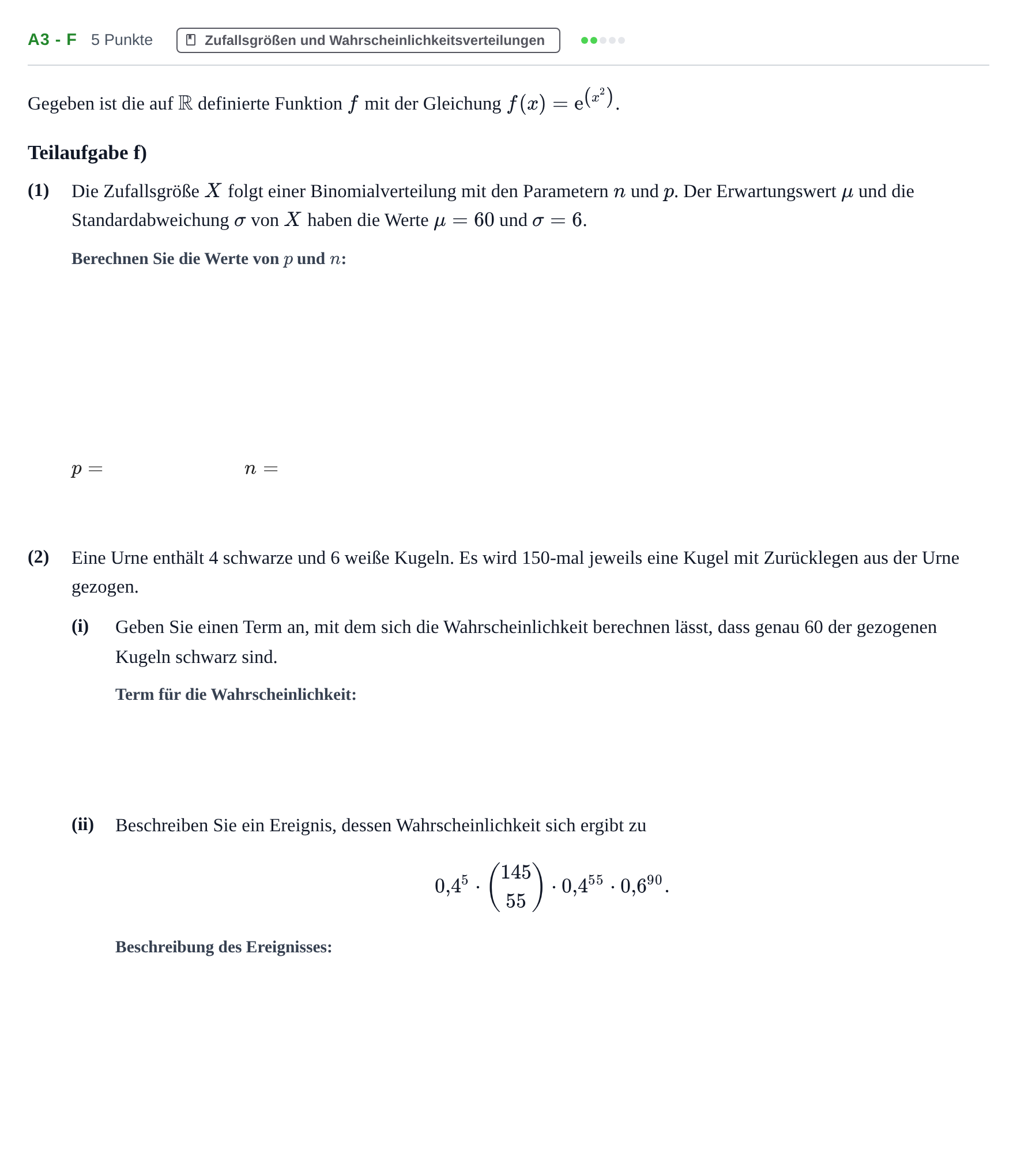 Aufgabenstellung: Aufgabe A3 - f · Abitur NRW Mathematik LK · Haupttermin · CAS 2023