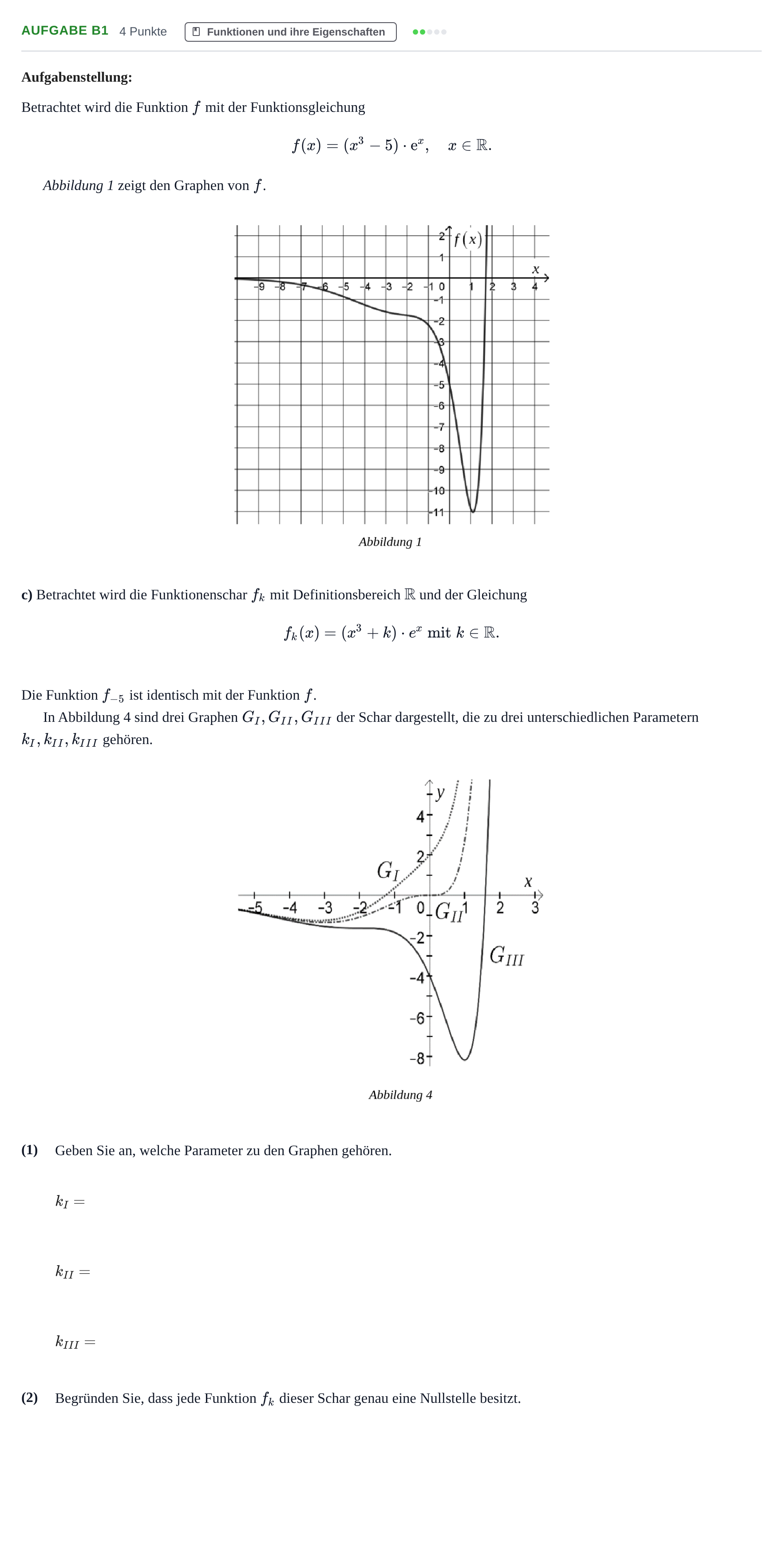 Aufgabenstellung: Aufgabe B1 - Funktionen und ihre Eigenschaften · Abitur NRW Mathematik LK · Haupttermin · CAS 2023
