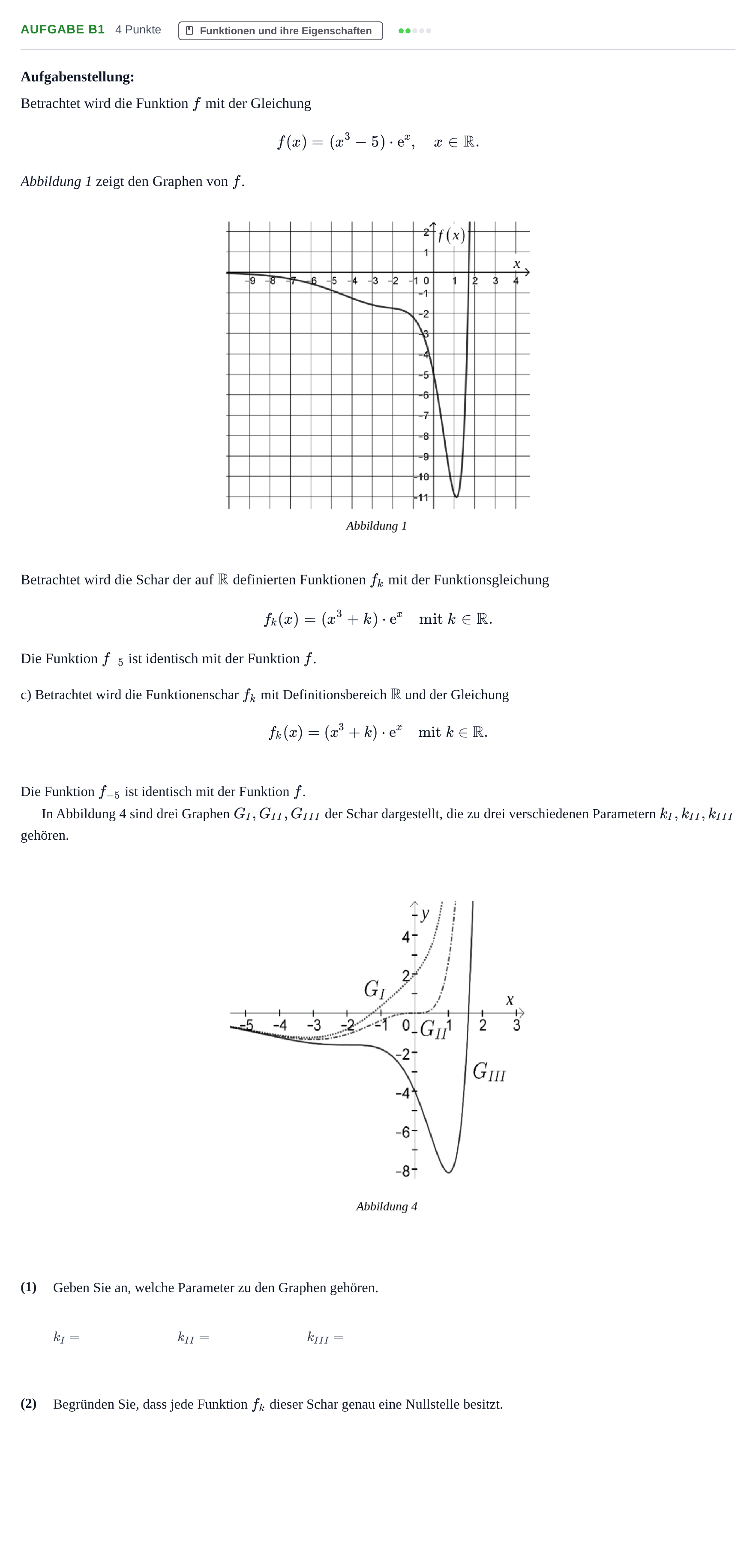 Aufgabenstellung: Aufgabe B1 - Funktionen und ihre Eigenschaften · Abitur NRW Mathematik LK · Haupttermin · CAS · Weiterbildungsk 2023
