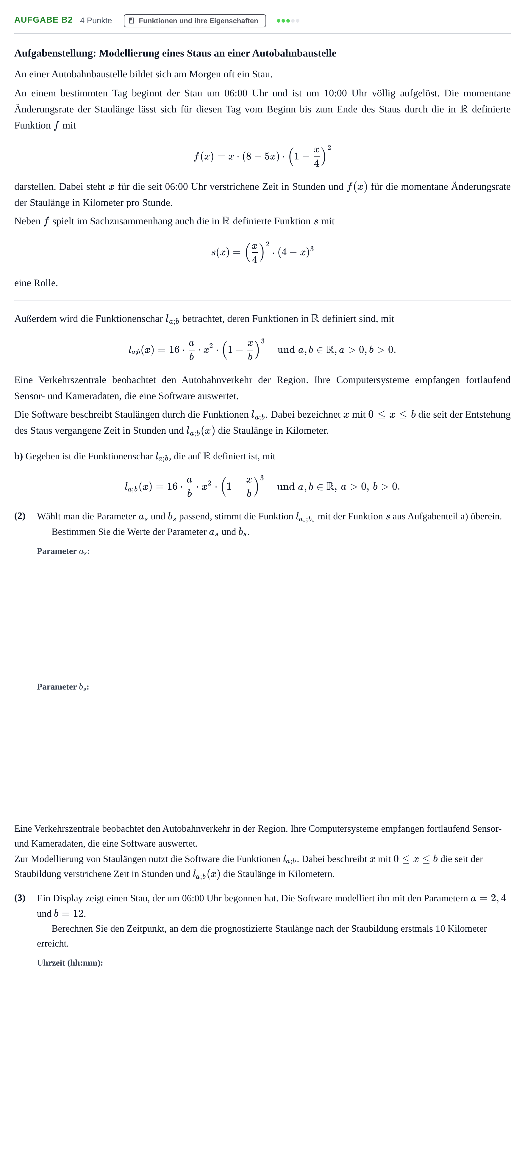 Aufgabenstellung: Aufgabe B2 - Funktionen und ihre Eigenschaften · Abitur NRW Mathematik LK · Haupttermin · CAS · Weiterbildungsk 2023