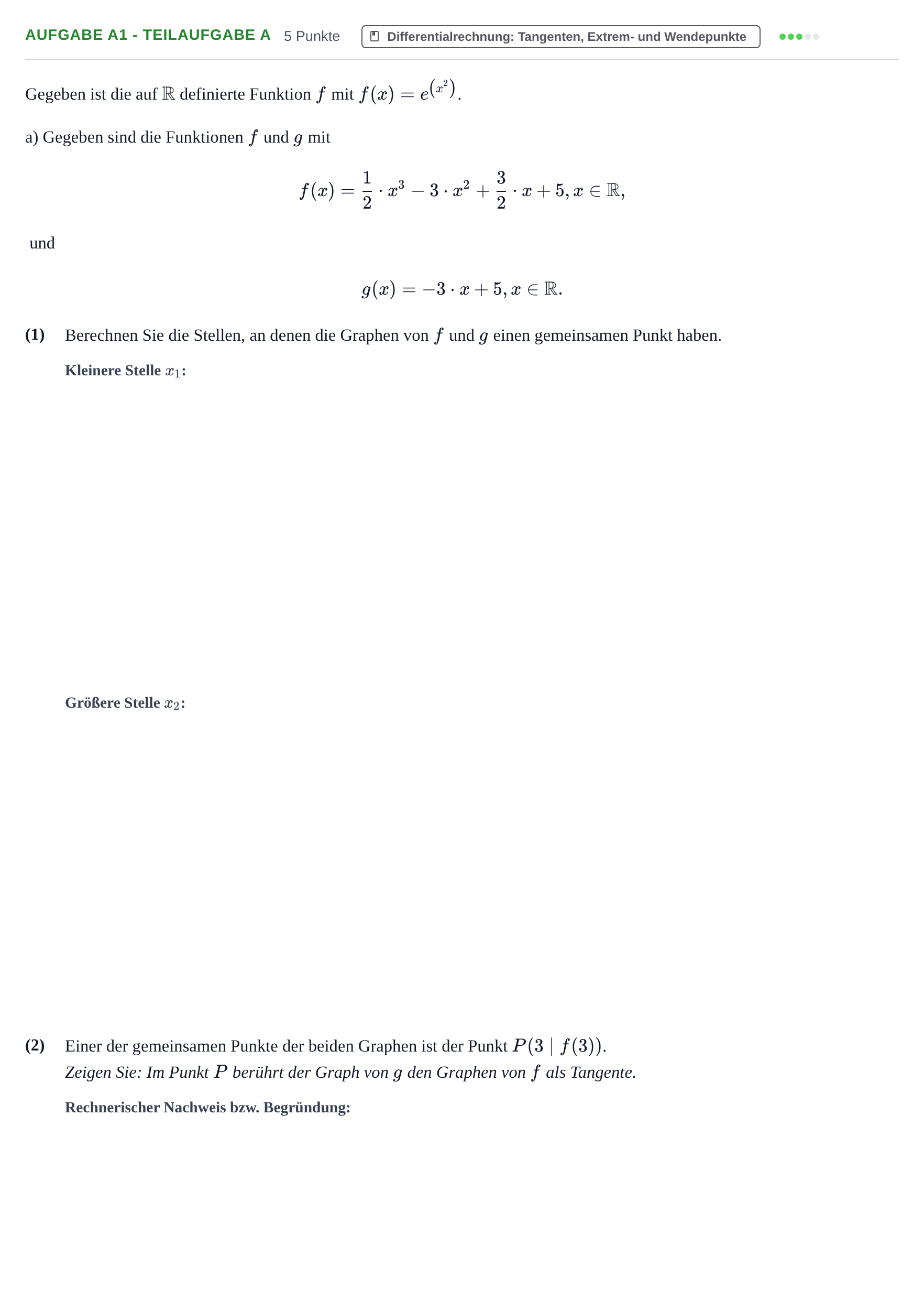 Aufgabenstellung: Aufgabe A1 - Teilaufgabe a · Abitur NRW Mathematik LK · Haupttermin · GTR 2023