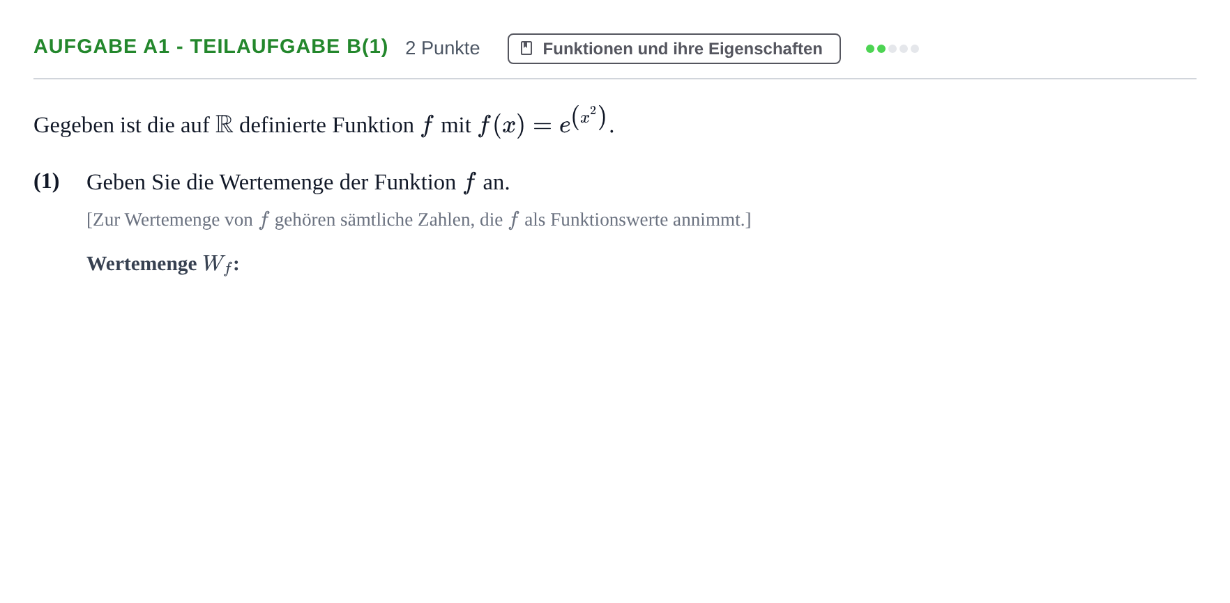 Aufgabenstellung: Aufgabe A1 - Teilaufgabe b(1) · Abitur NRW Mathematik LK · Haupttermin · GTR 2023