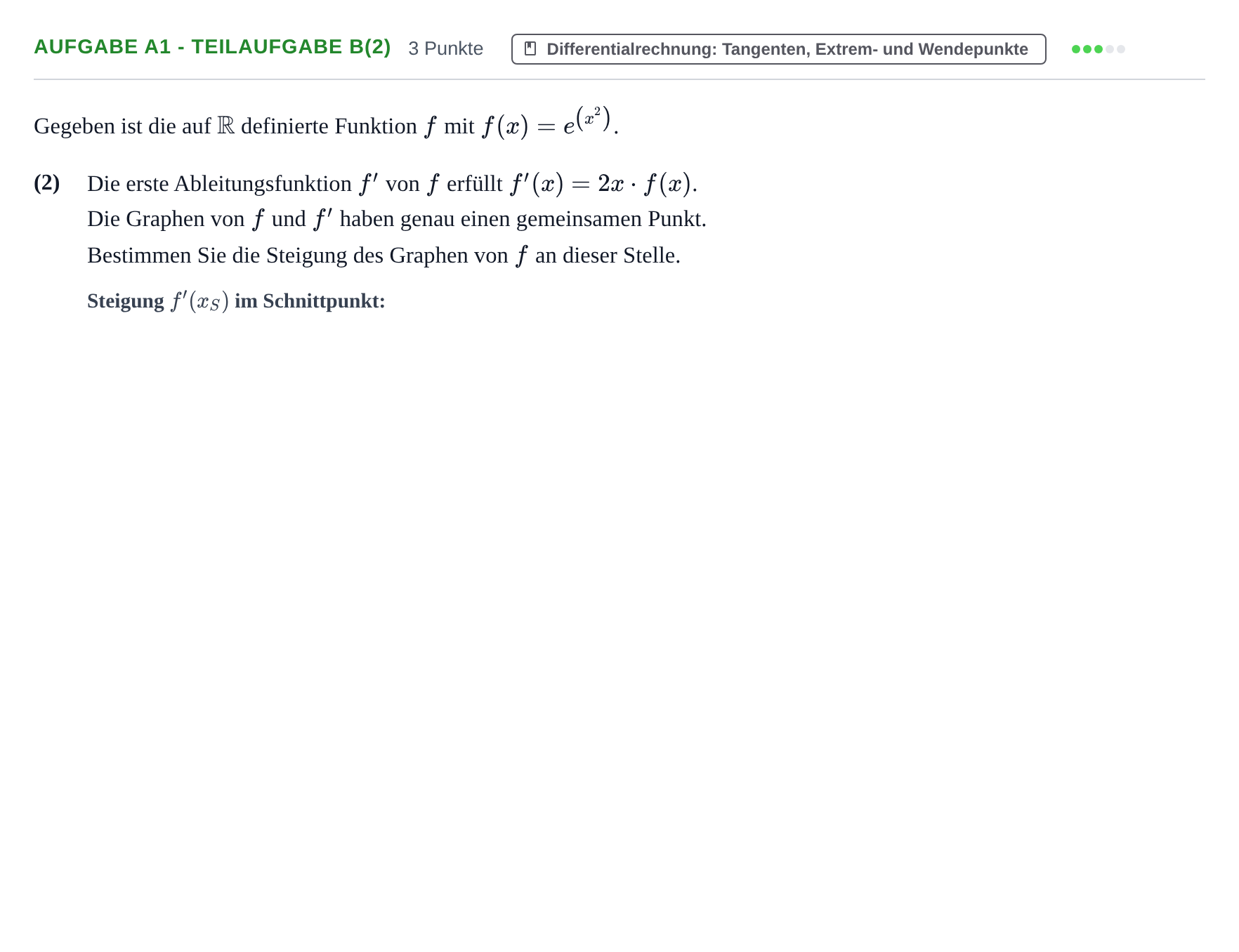 Aufgabenstellung: Aufgabe A1 - Teilaufgabe b(2) · Abitur NRW Mathematik LK · Haupttermin · GTR 2023