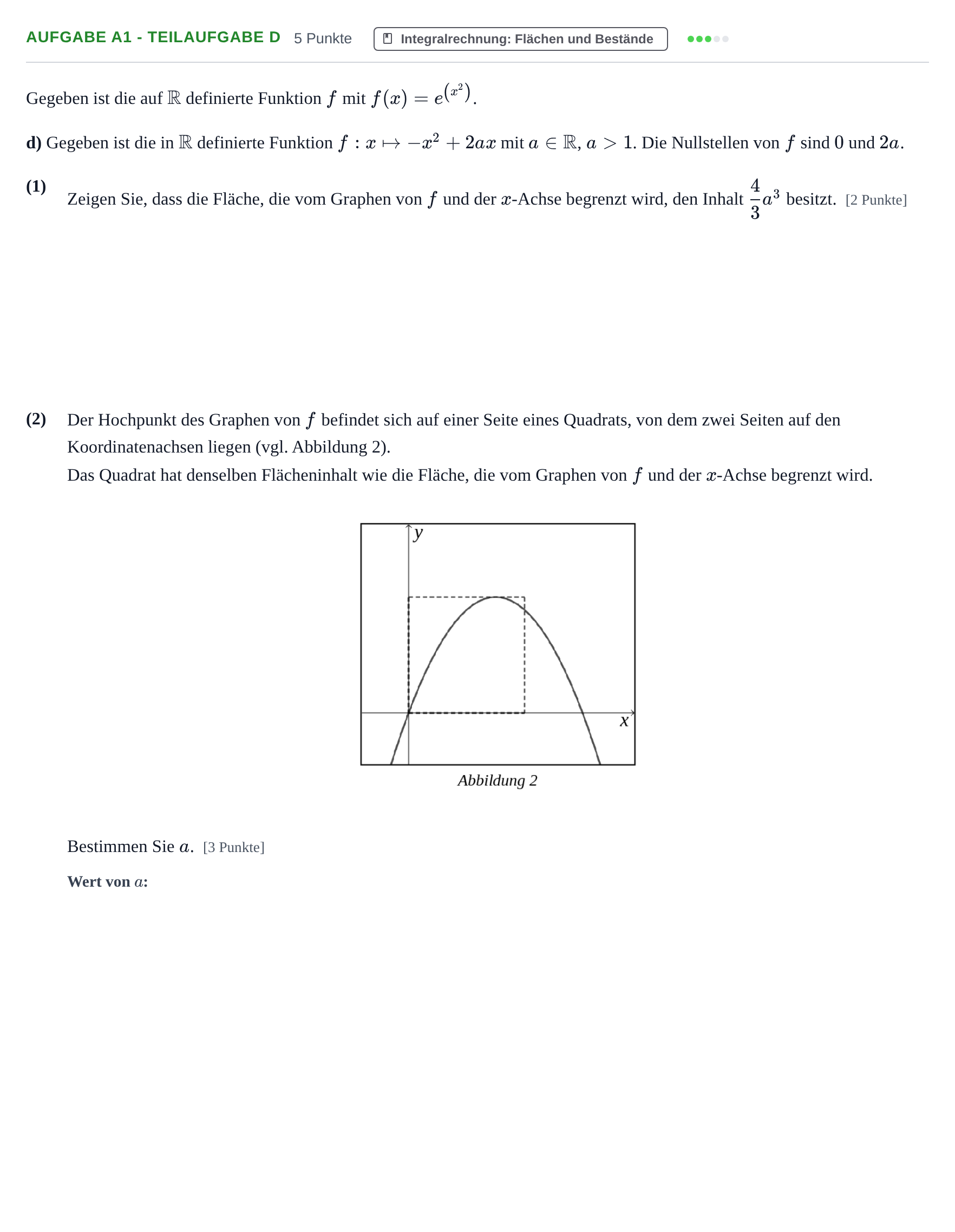 Aufgabenstellung: Aufgabe A1 - Teilaufgabe d · Abitur NRW Mathematik LK · Haupttermin · GTR 2023