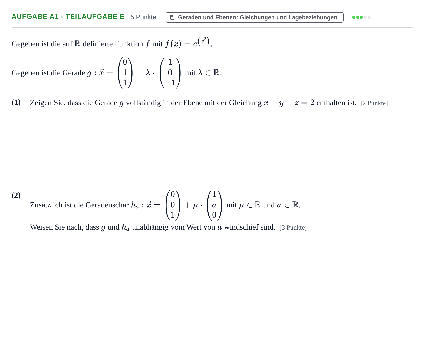 Aufgabenstellung: Aufgabe A1 - Teilaufgabe e · Abitur NRW Mathematik LK · Haupttermin · GTR 2023