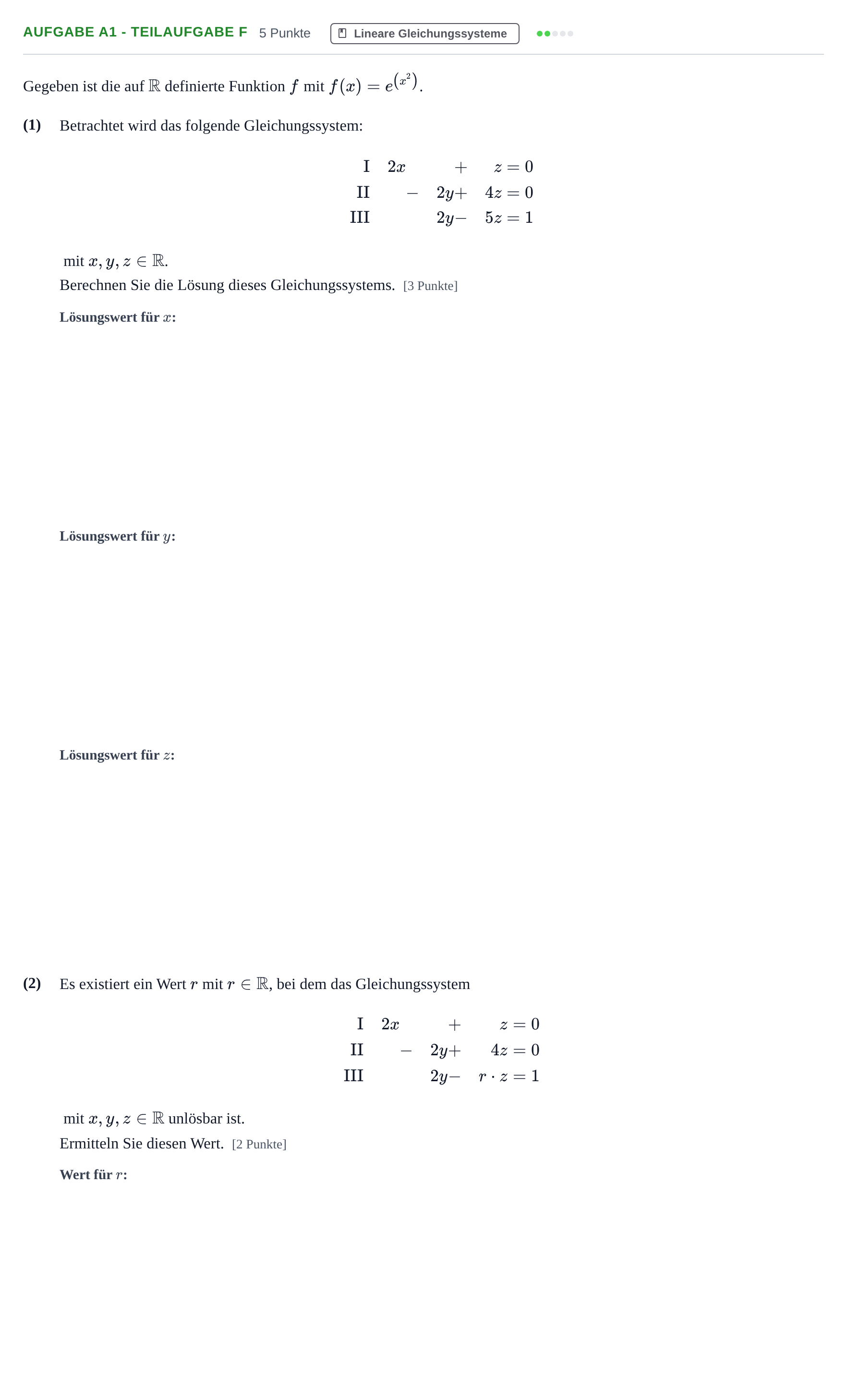 Aufgabenstellung: Aufgabe A1 - Teilaufgabe f · Abitur NRW Mathematik LK · Haupttermin · GTR 2023