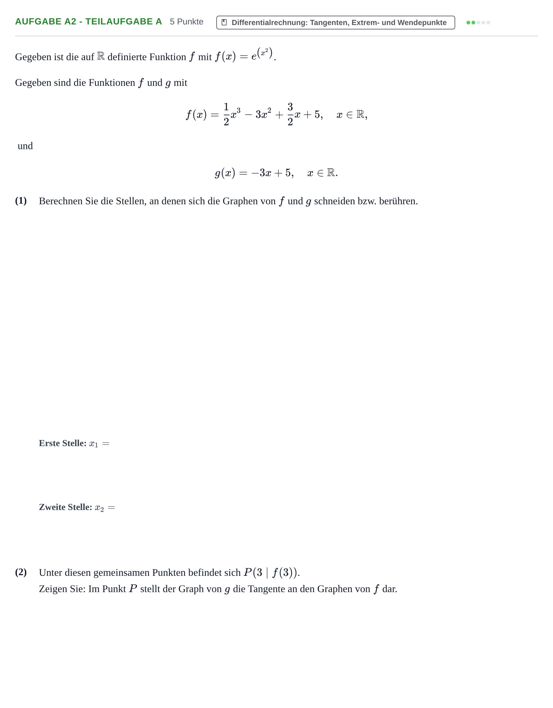 Aufgabenstellung: Aufgabe A2 - Teilaufgabe a · Abitur NRW Mathematik LK · Haupttermin · GTR 2023
