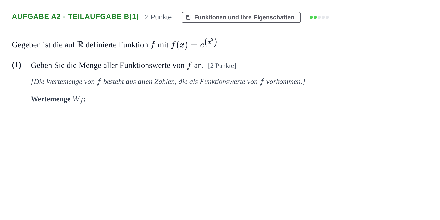 Aufgabenstellung: Aufgabe A2 - Teilaufgabe b(1) · Abitur NRW Mathematik LK · Haupttermin · GTR 2023