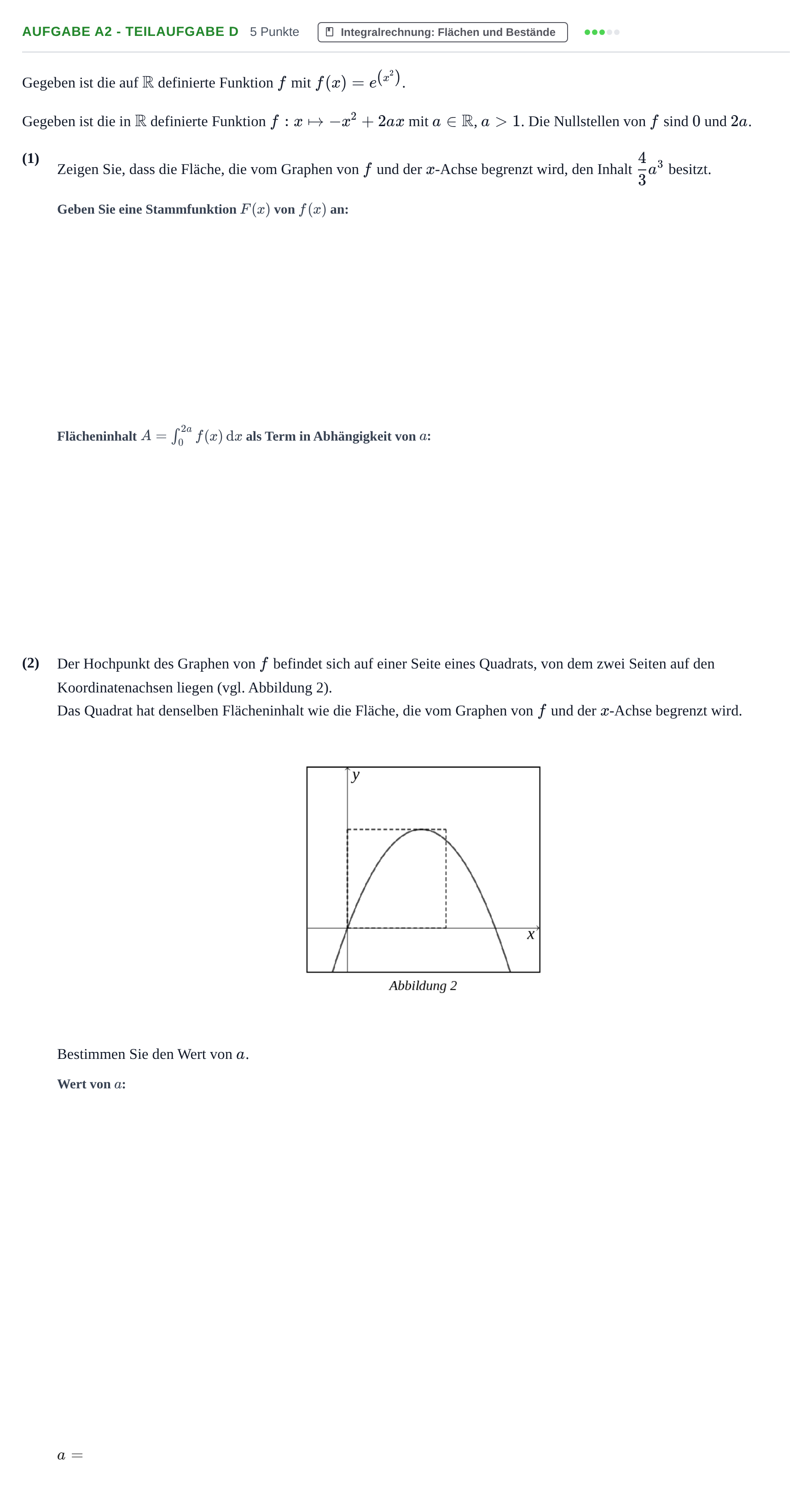 Aufgabenstellung: Aufgabe A2 - Teilaufgabe d · Abitur NRW Mathematik LK · Haupttermin · GTR 2023