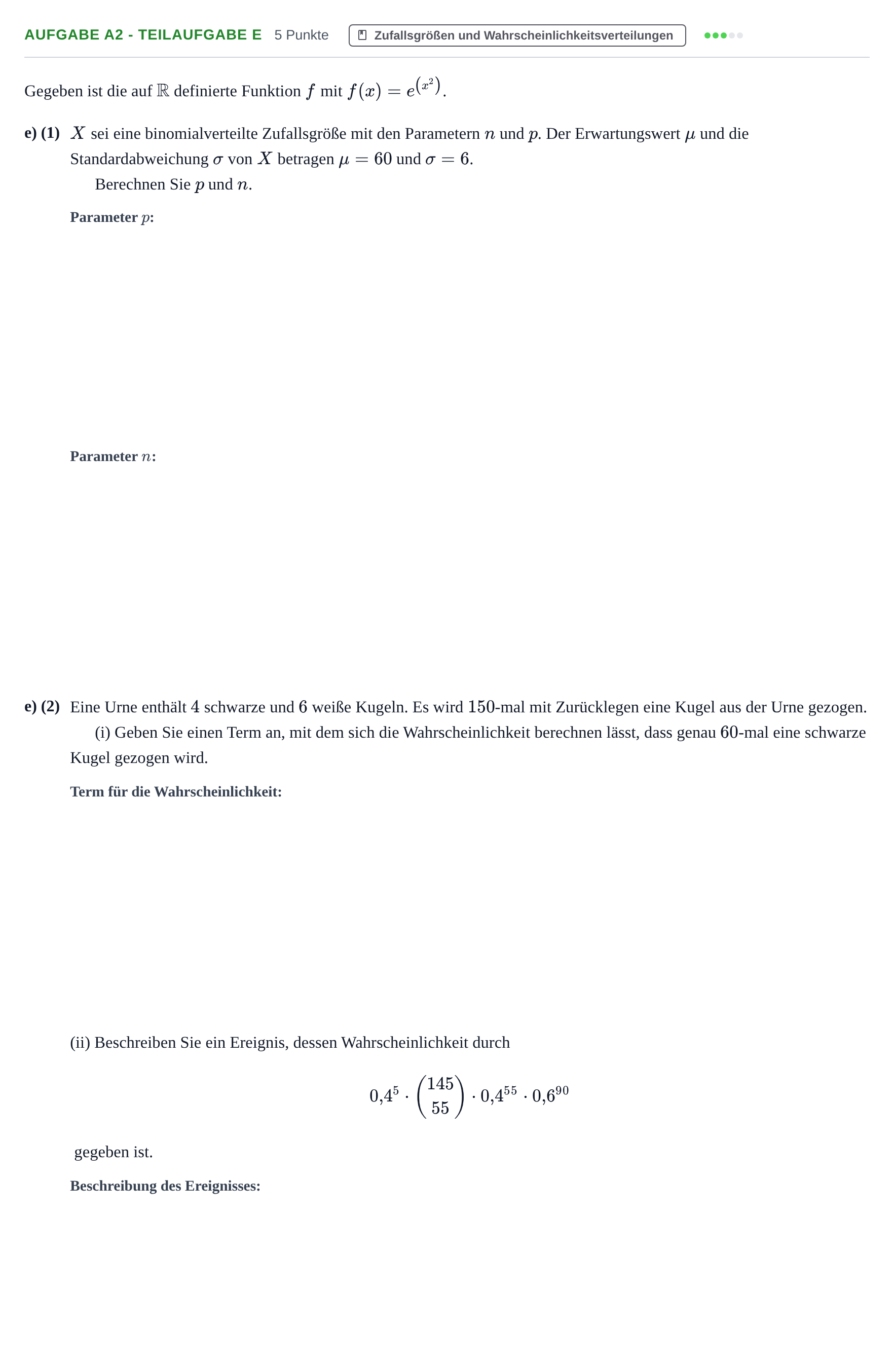 Aufgabenstellung: Aufgabe A2 - Teilaufgabe e · Abitur NRW Mathematik LK · Haupttermin · GTR 2023