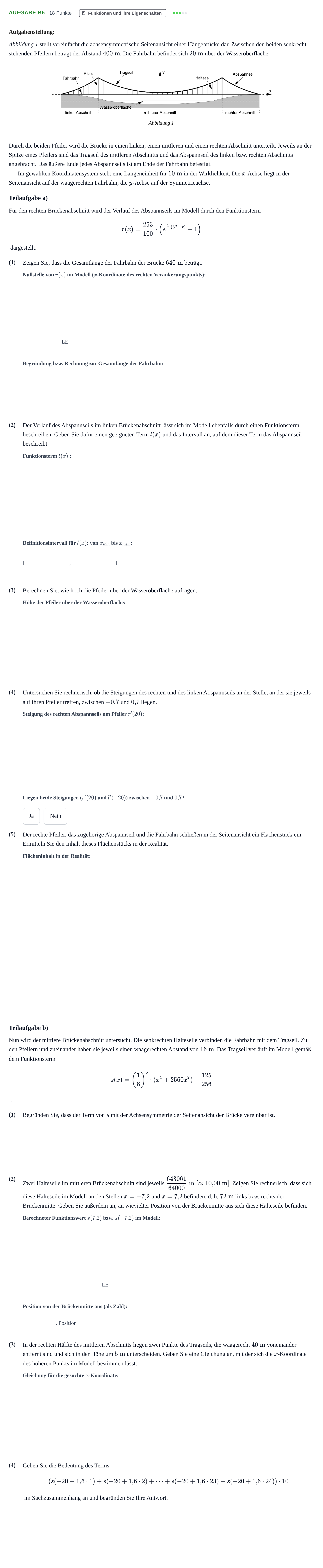 Aufgabenstellung: Aufgabe B5 - Funktionen und ihre Eigenschaften · Abitur NRW Mathematik LK · Haupttermin · GTR 2023