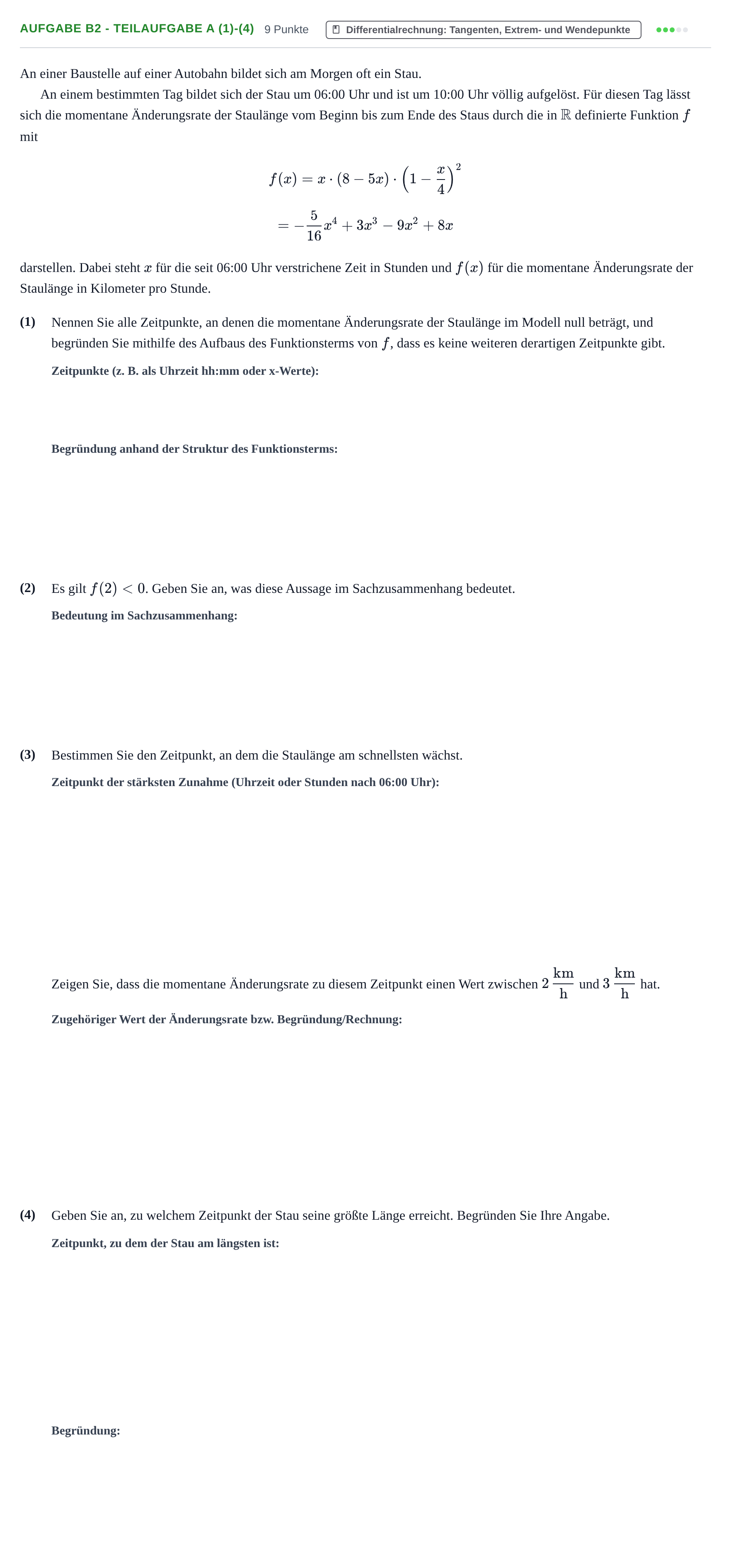 Aufgabenstellung: Aufgabe B2 - Teilaufgabe a (1)-(4) · Abitur NRW Mathematik LK · Haupttermin · GTR · Weiterbildungsk 2023
